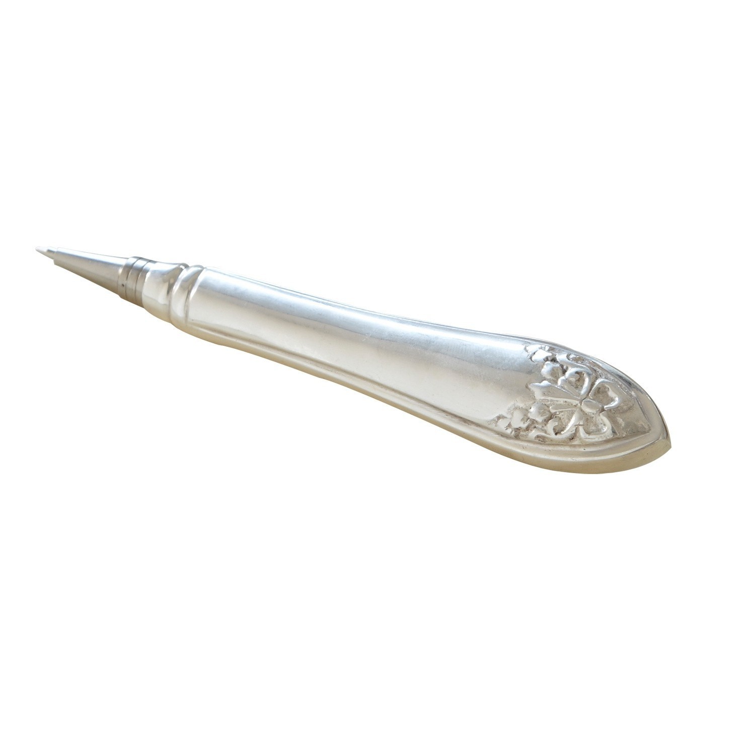 Stylo à bille Barry Outil métallique argenté avec motif floral gravé, outil de précision pour artisanat
