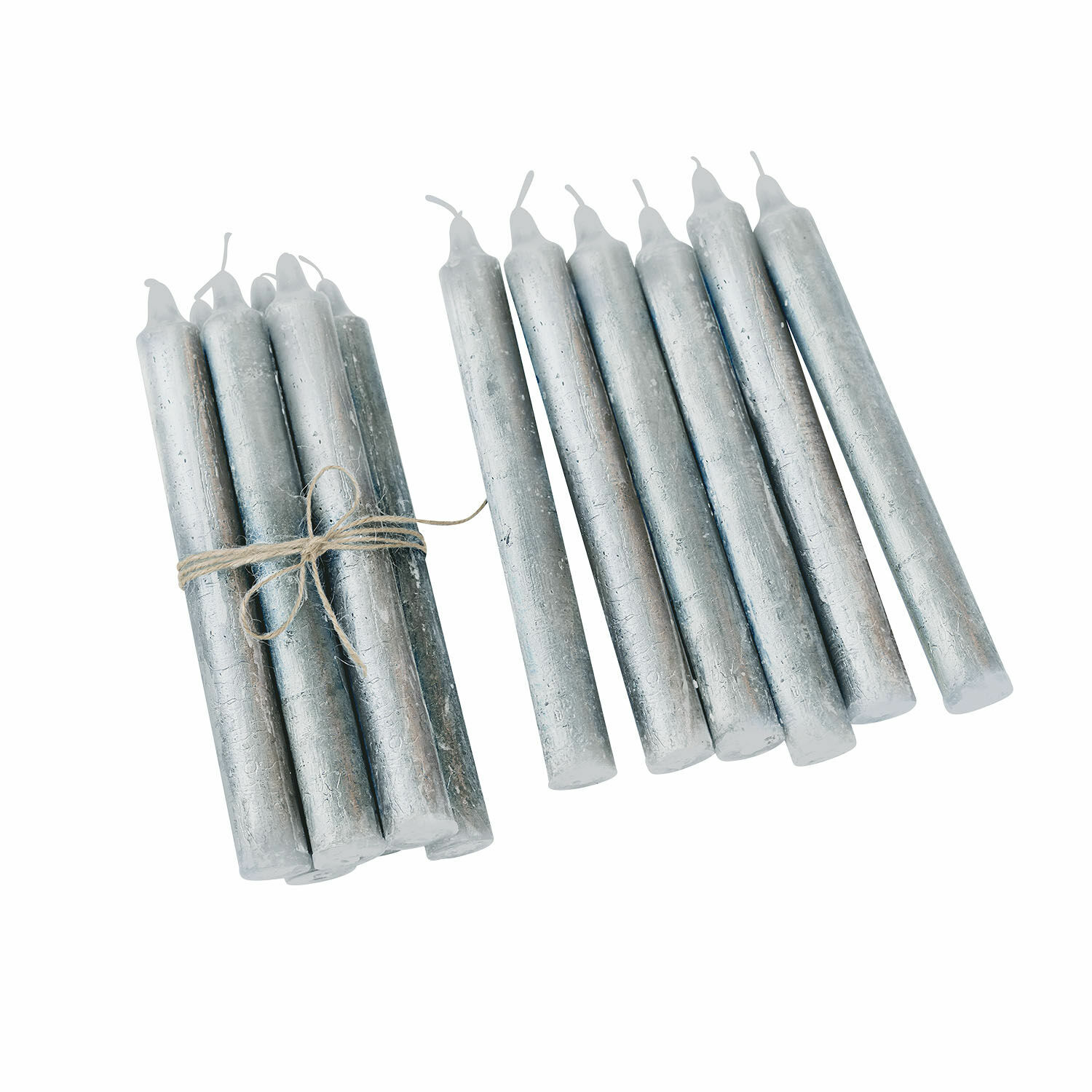 argenté Lot de 12 bougies argentées Bauceau en cire naturelle, décoration élégante pour intérieur.
