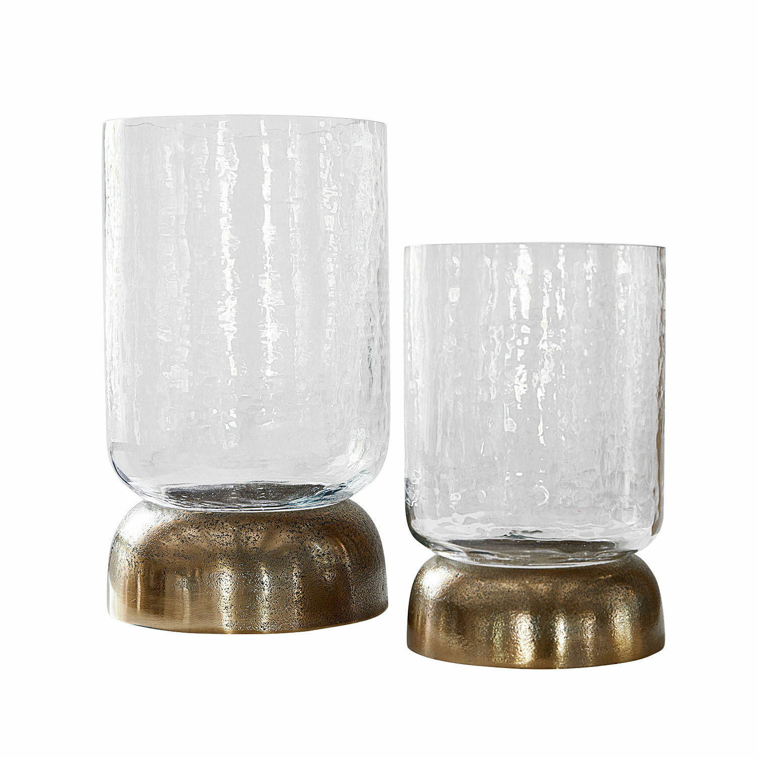 Lot de 2 photophores Biserre Ensemble de deux photophores en verre avec base en laiton, verre transparent texturé, décoration intérieure