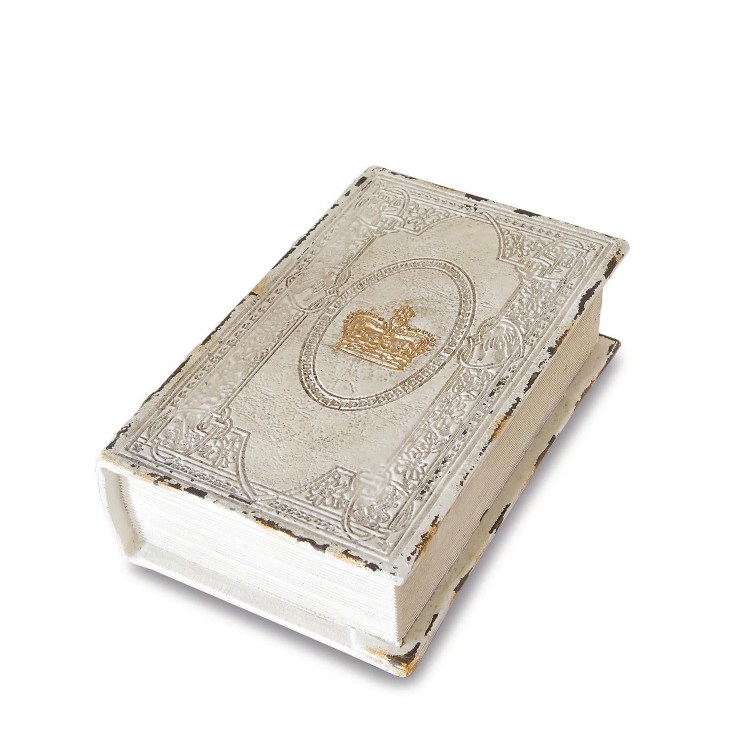 Coffret « livre » Anglure Boîte décorative blanche en bois en forme de livre avec couronne dorée sur la couverture