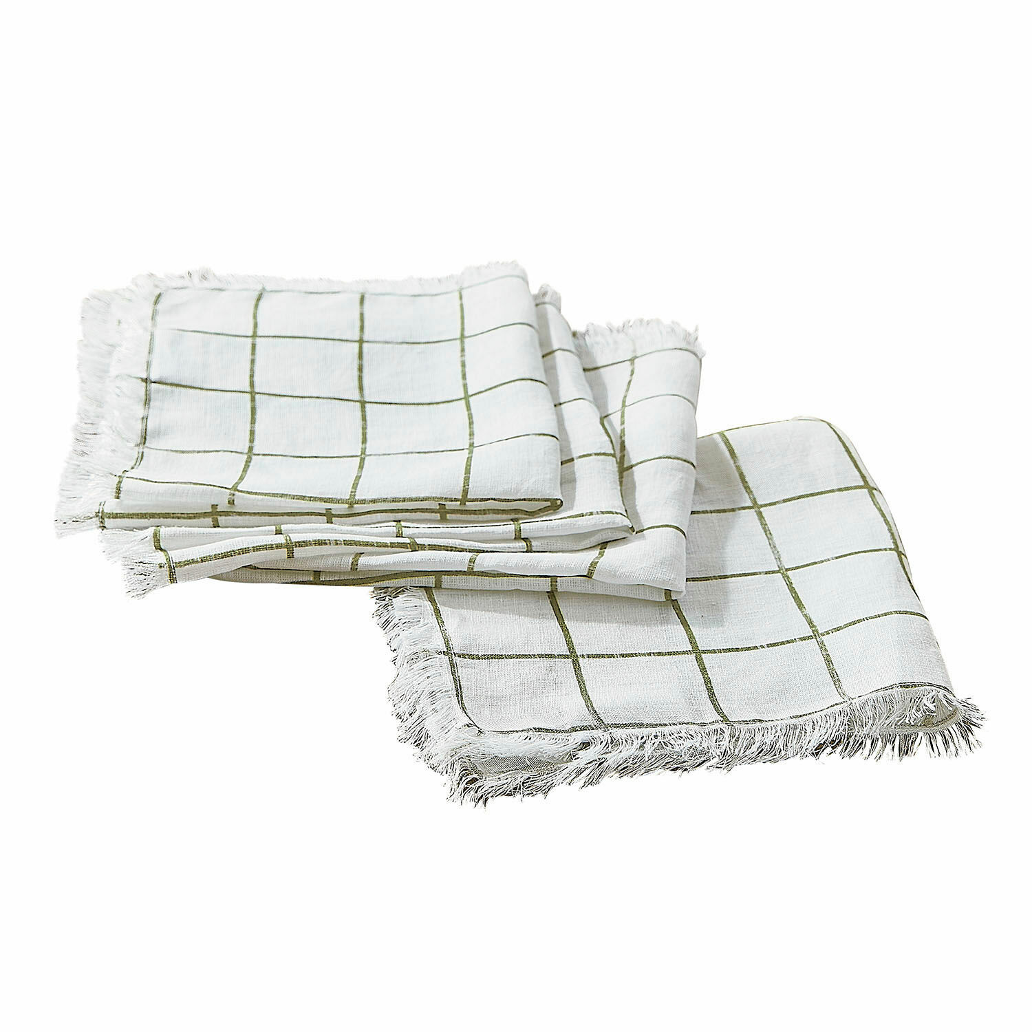 Lot de 4 serviettes de table Klivento Serviettes en lin blanc à carreaux verts avec franges, textiles décoratifs pour la maison