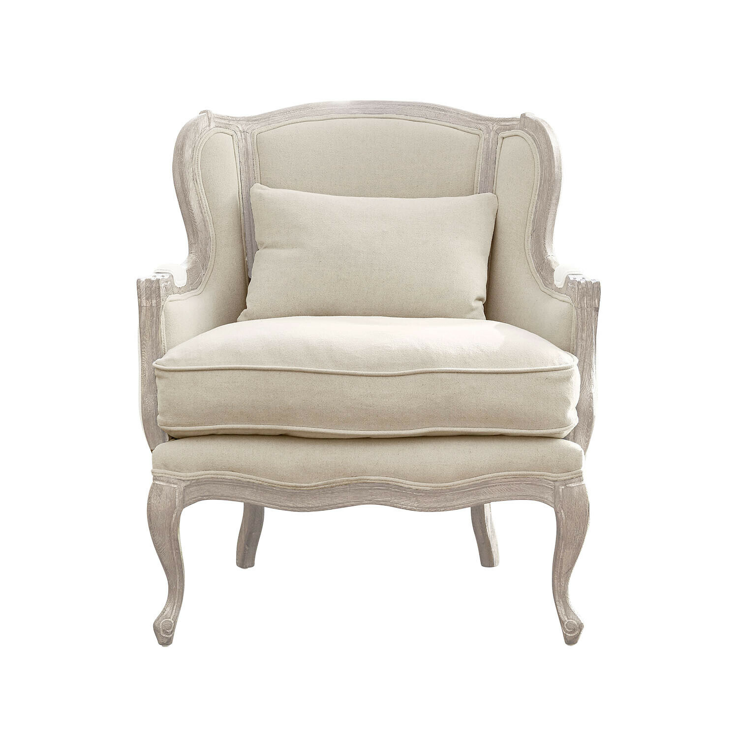 blanc Fauteuil Kingswinford en bois clair et tissu crème, siège confortable pour salon élégant
