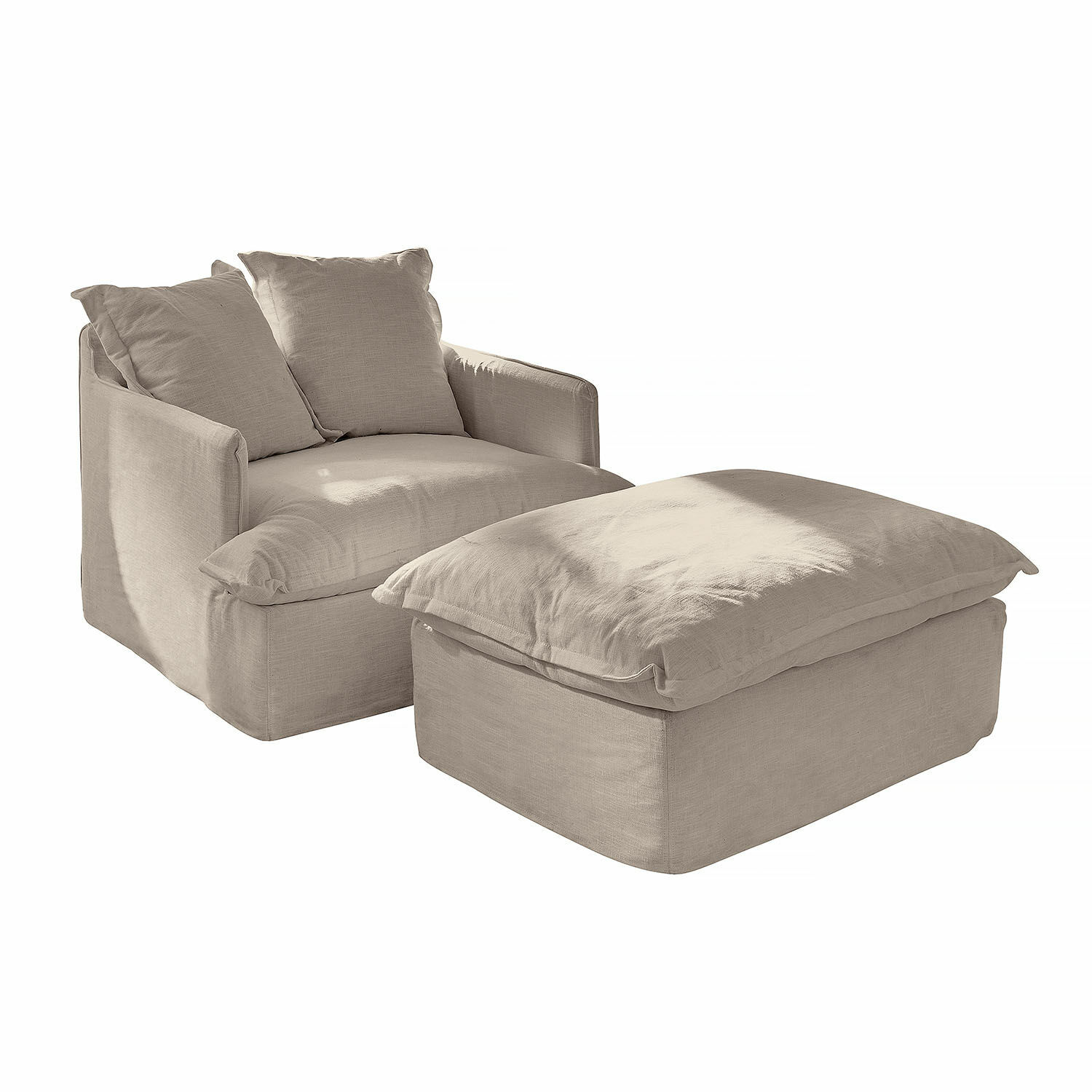 gris Fauteuil Avignon gris en tissu avec repose-pieds, meuble confortable pour salon et détente