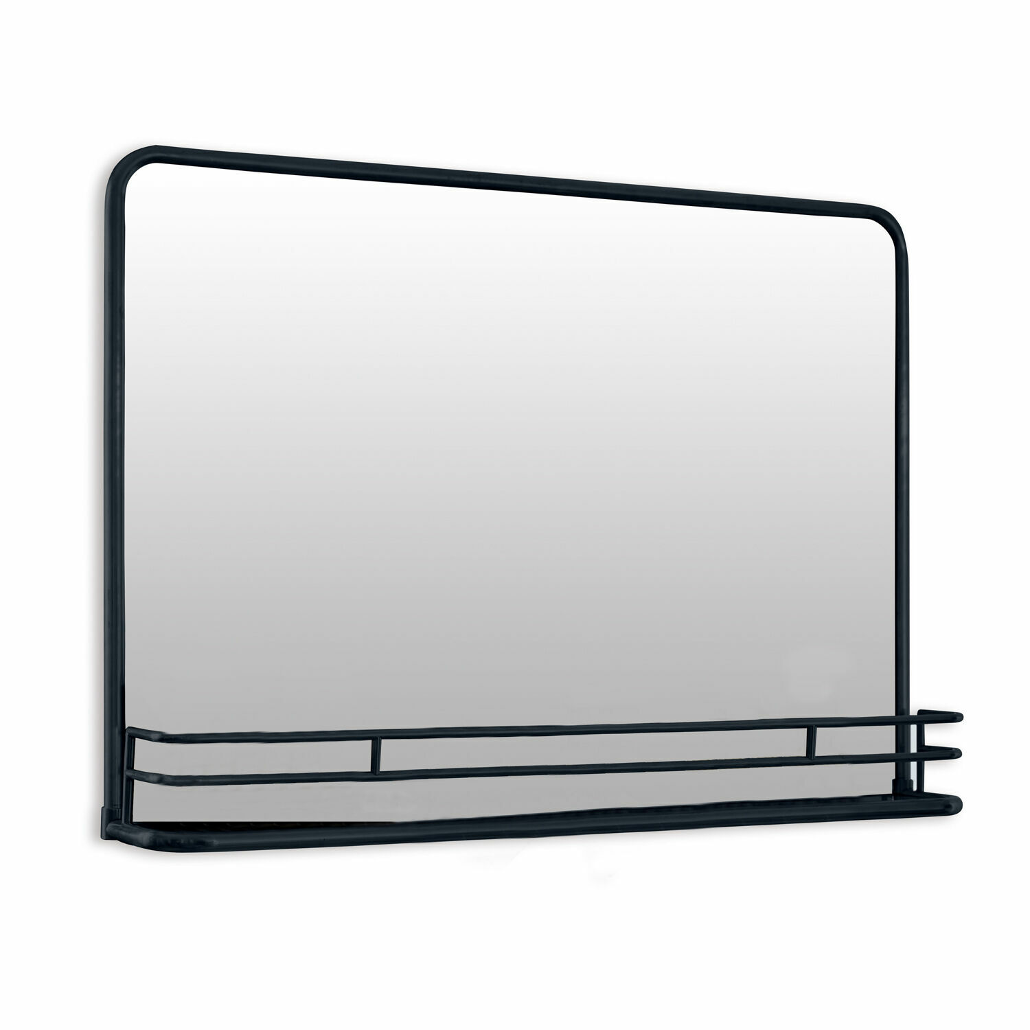 noir vieilli/clair Miroir Opoli en métal noir antique avec étagère, design moderne pour entrée ou salle de bain