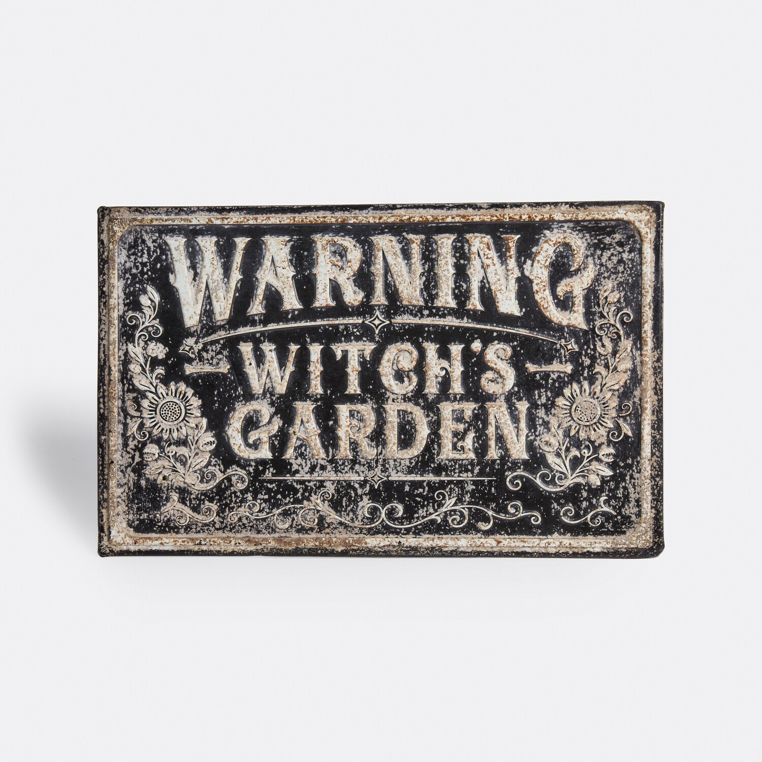 Plaque décorative Donvara Plaque de jardin en métal vintage noire et blanche avec inscription d'avertissement et décor floral