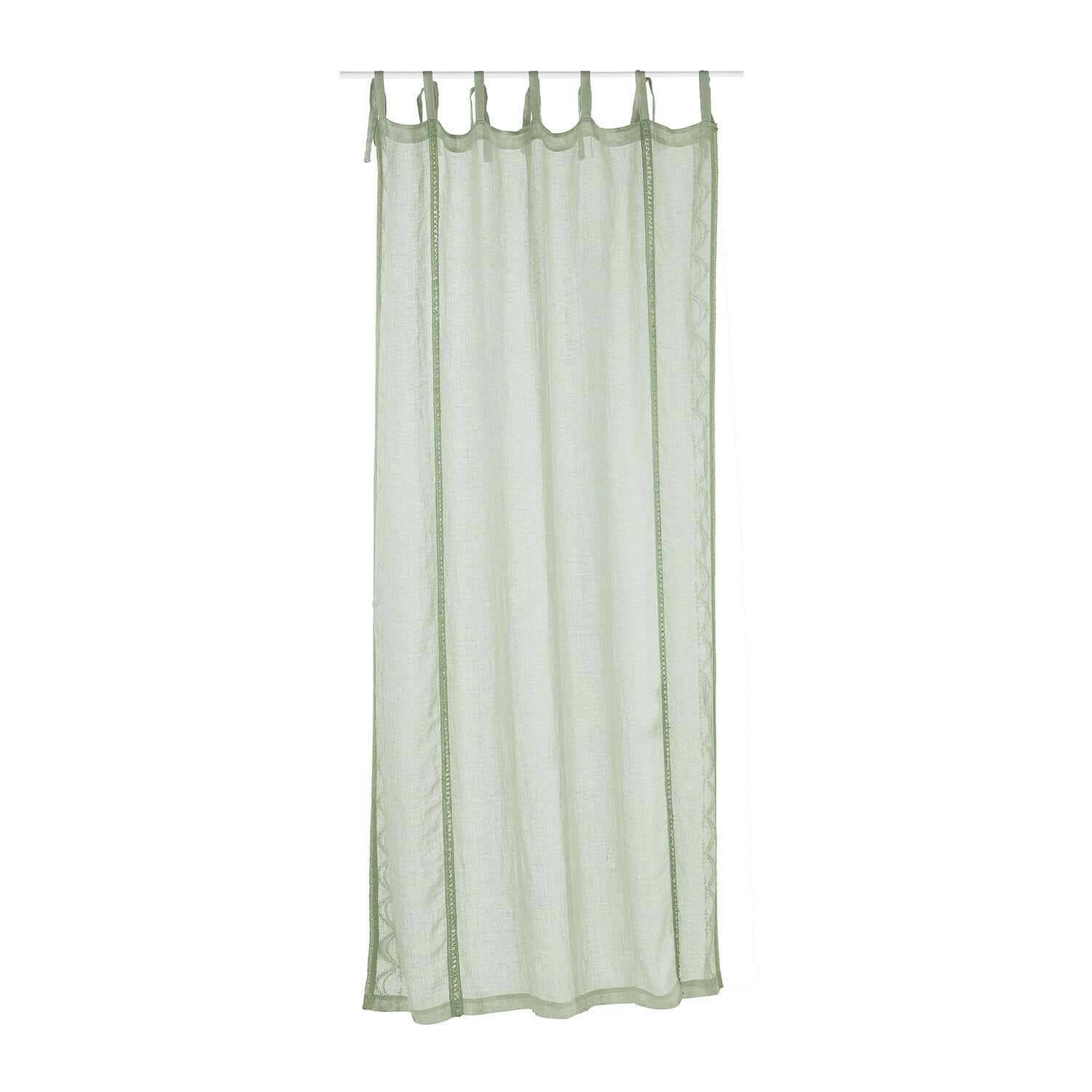 Rideau Atlantropa Rideau léger vert en lin avec broderie délicate et liens pour suspension, décoration de fenêtre
