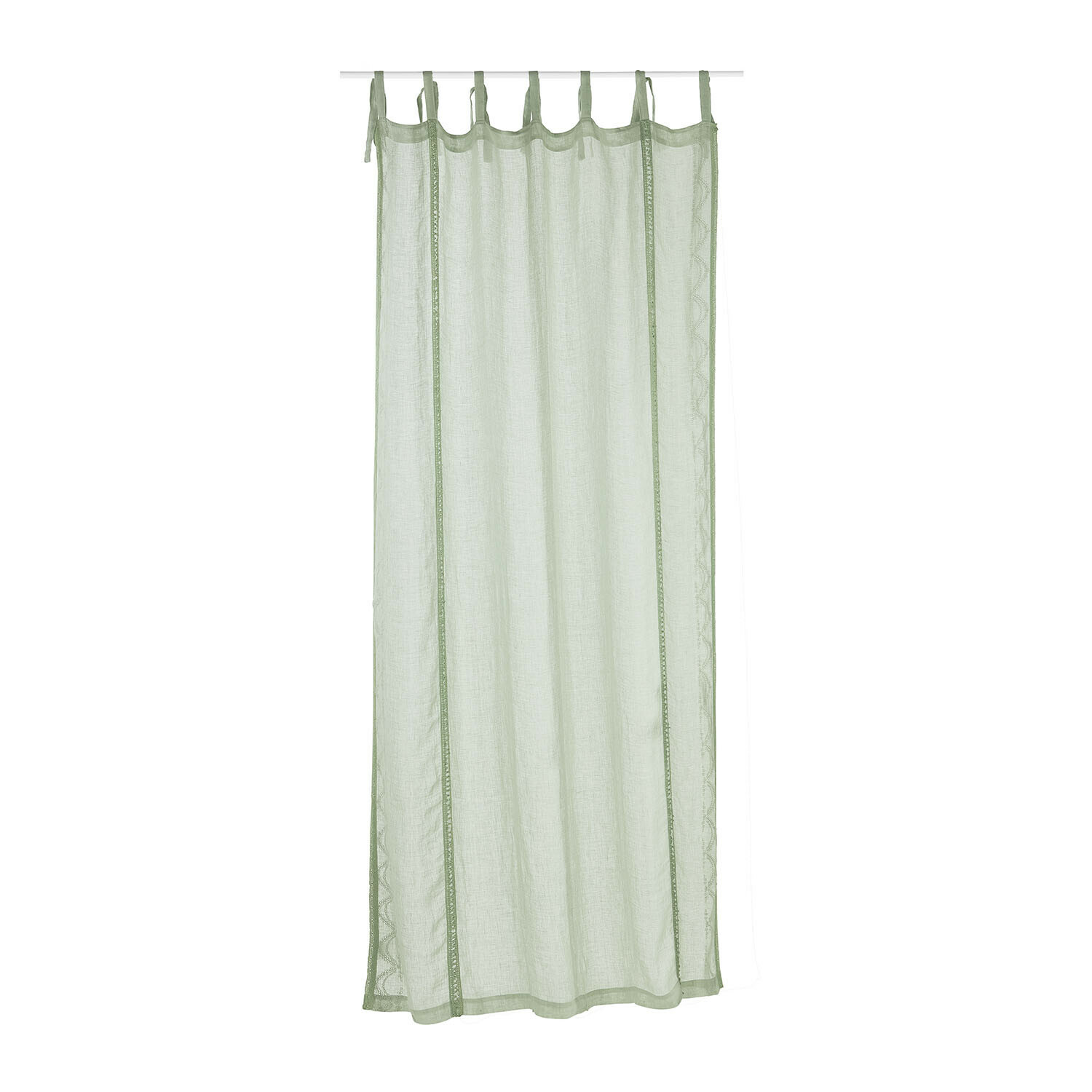 Rideau Atlantropa Rideau léger vert en lin avec broderie délicate et liens pour suspension, décoration de fenêtre