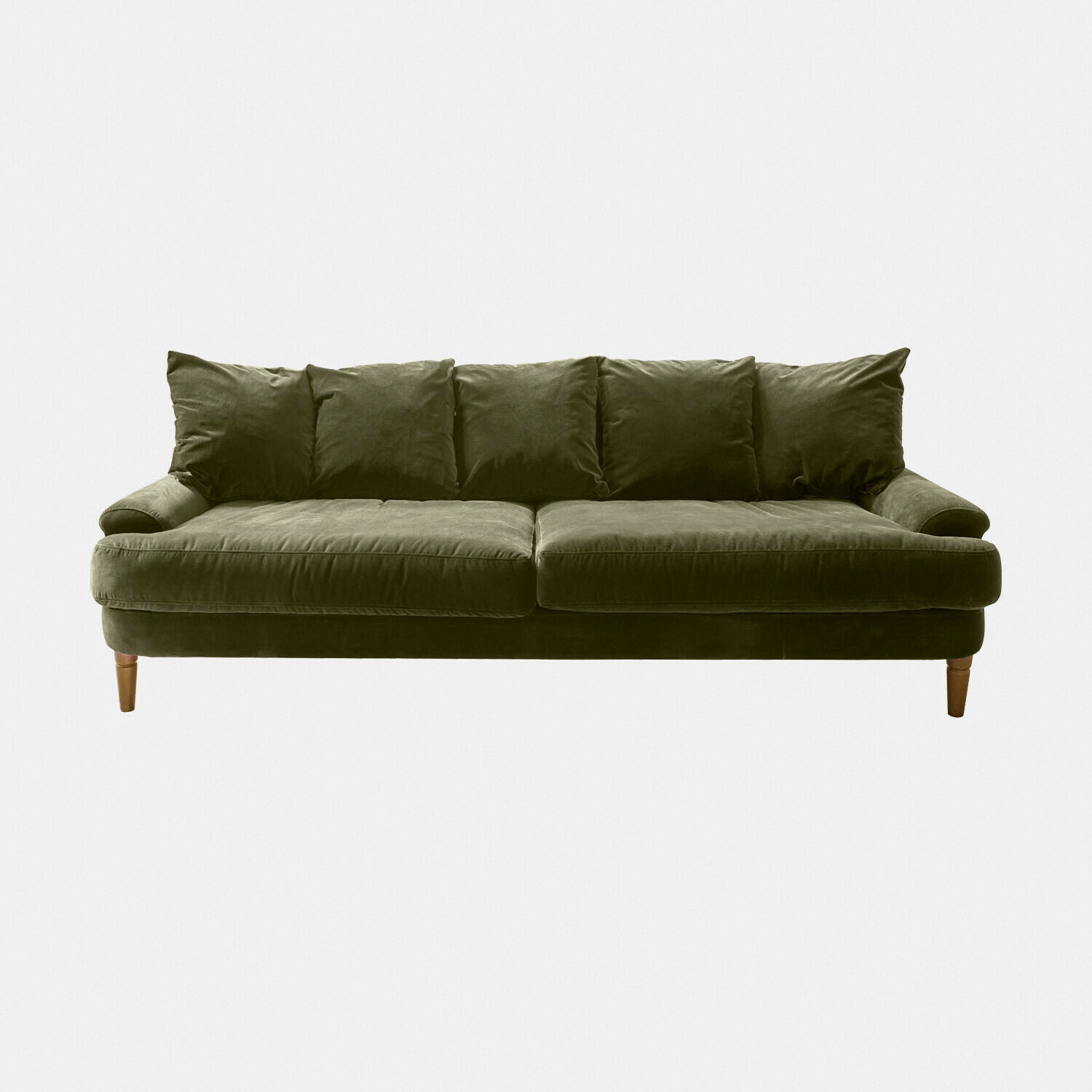 vert Canapé vert Rivermere en tissu doux avec coussins et pieds en bois pour salon confortable