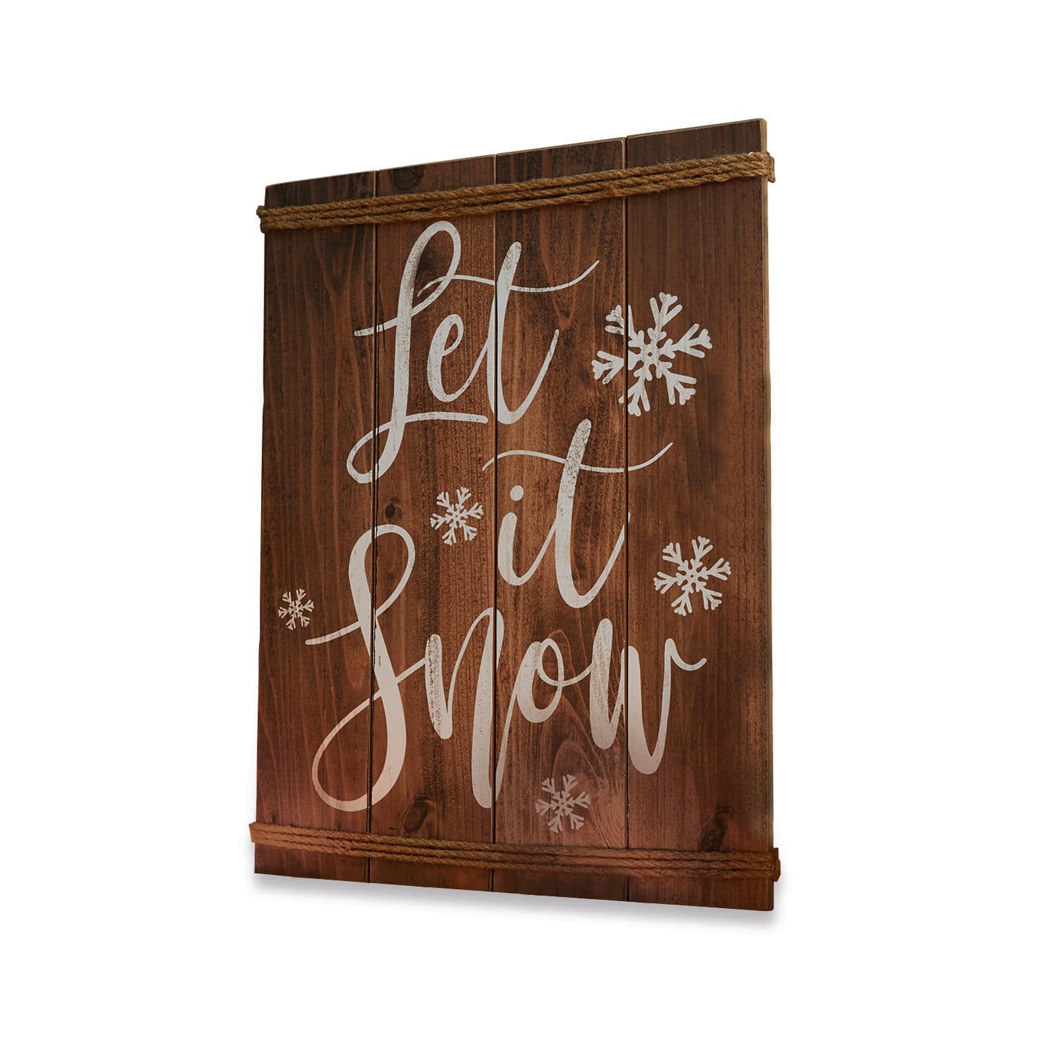 Panneau décoratif Verrand Décoration murale en bois brun avec inscription Let it Snow et flocons de neige blancs pour Noël