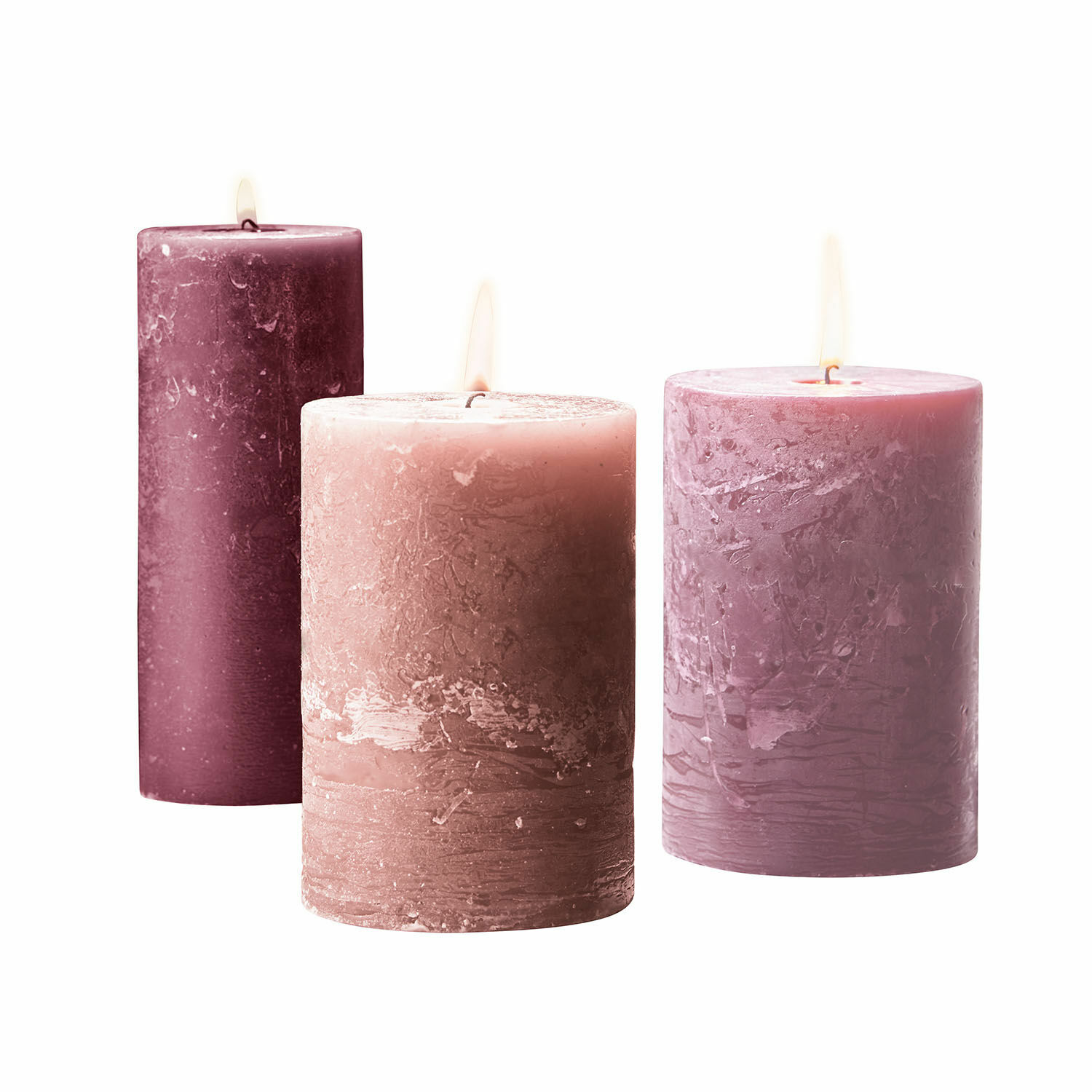 rose Lot de 3 bougies roses Salis en cire avec texture rustique, décoration intérieure et ambiance relaxante