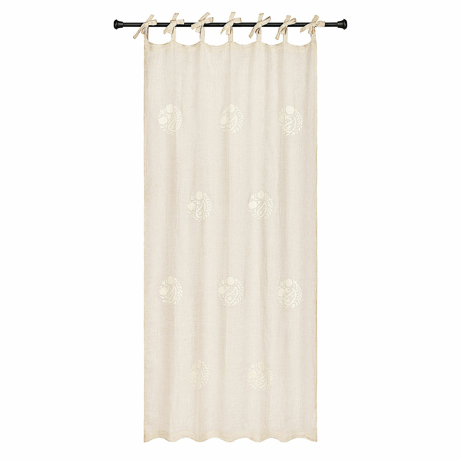 Voilage Pivonar Rideau en lin beige avec broderie discrète et liens noués pour suspension, décoration de fenêtre