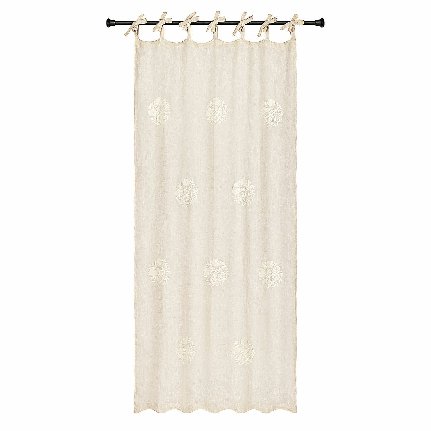 Voilage Pivonar Rideau en lin beige avec broderie discrète et liens noués pour suspension, décoration de fenêtre