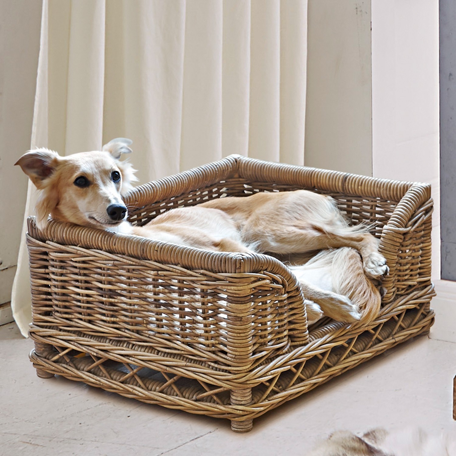 Panier pour chien Gorron Panier en osier naturel brun clair pour chien, couchage confortable pour animaux domestiques
