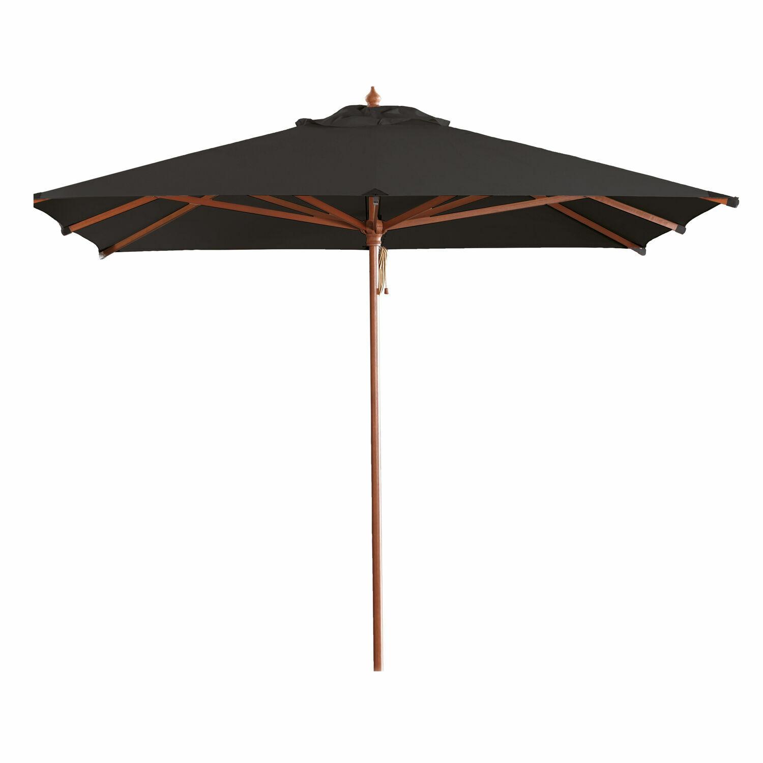 Parasol Barnet noir avec structure en bois, parfait pour terrasse et jardin, protection solaire efficace