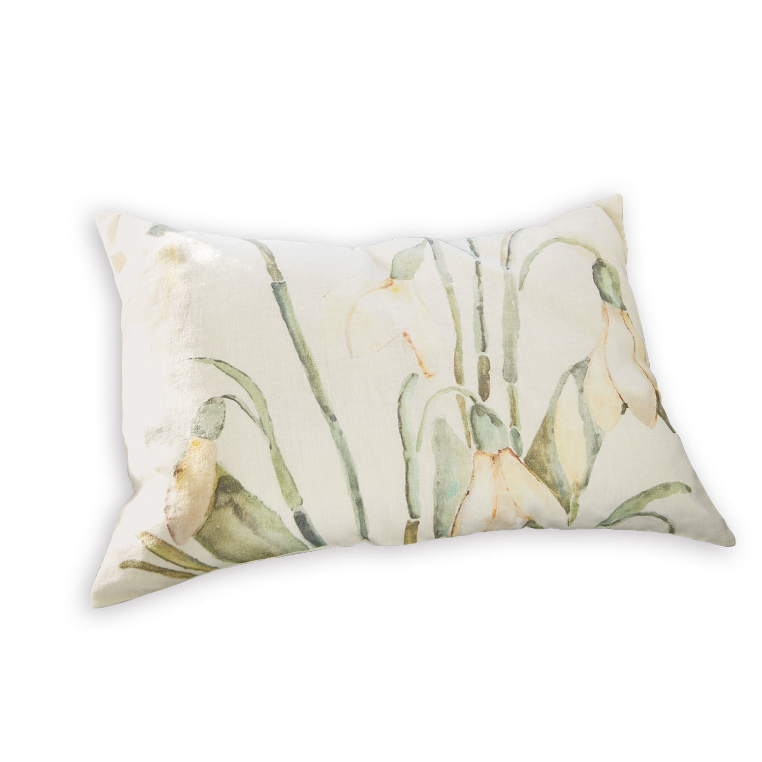 Housse de coussin Willmare Coussin rectangulaire en coton crème avec motifs floraux verts pour décoration intérieure