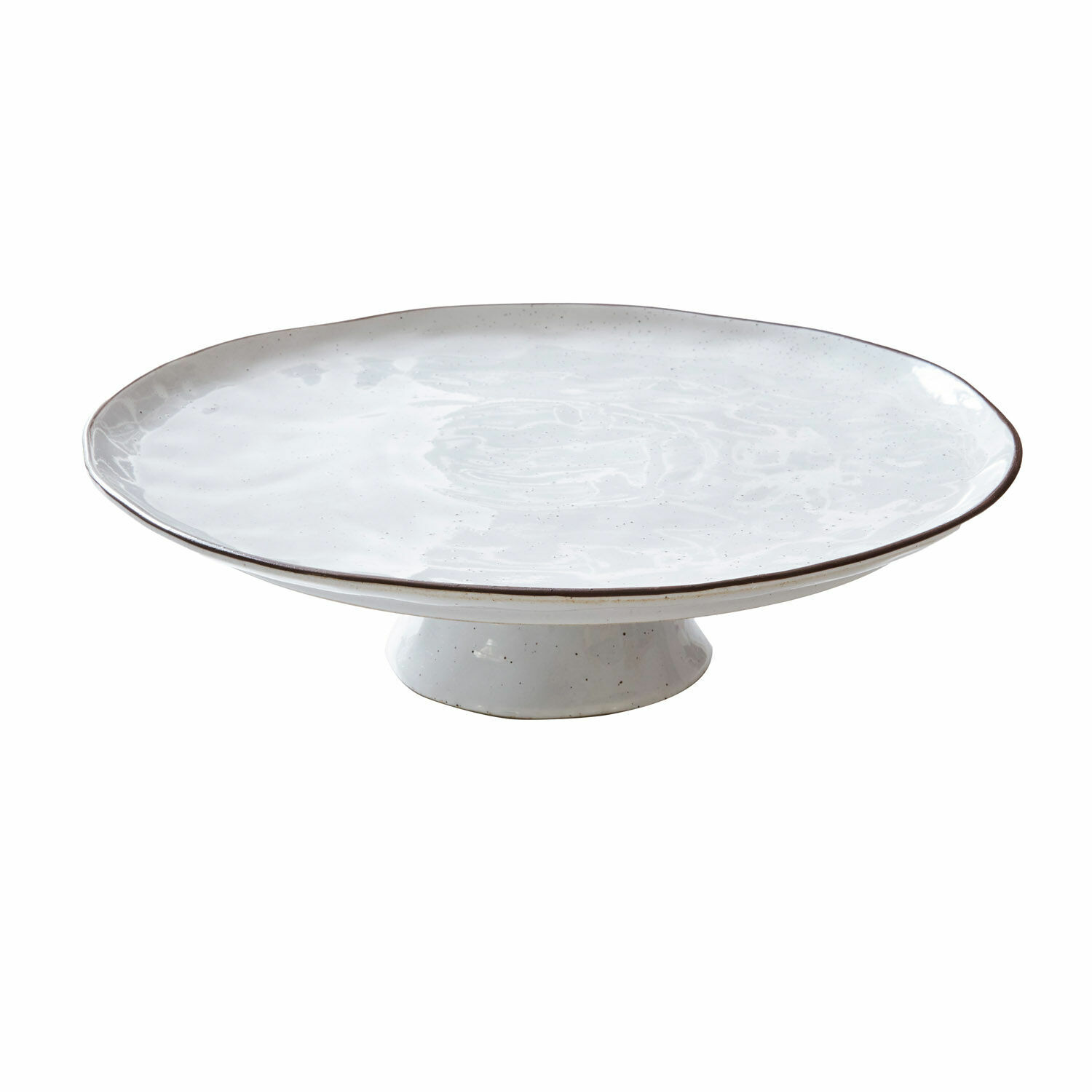 blanc Plateau en céramique blanche Biarritz avec bord brun clair, parfait pour présenter des gâteaux.
