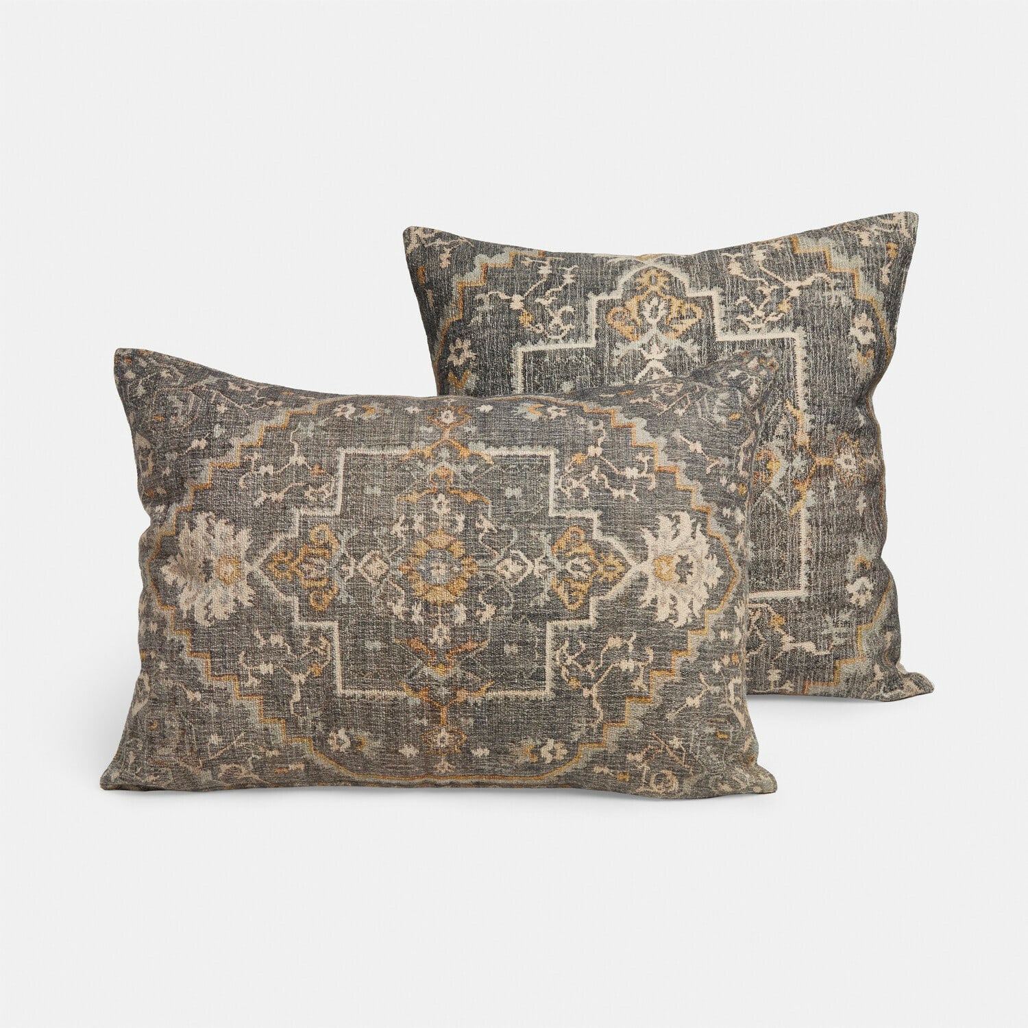 Lot de 2 housses de coussins Brenrin Ensemble de deux coussins décoratifs avec motif oriental en nuances de gris et beige pour salon