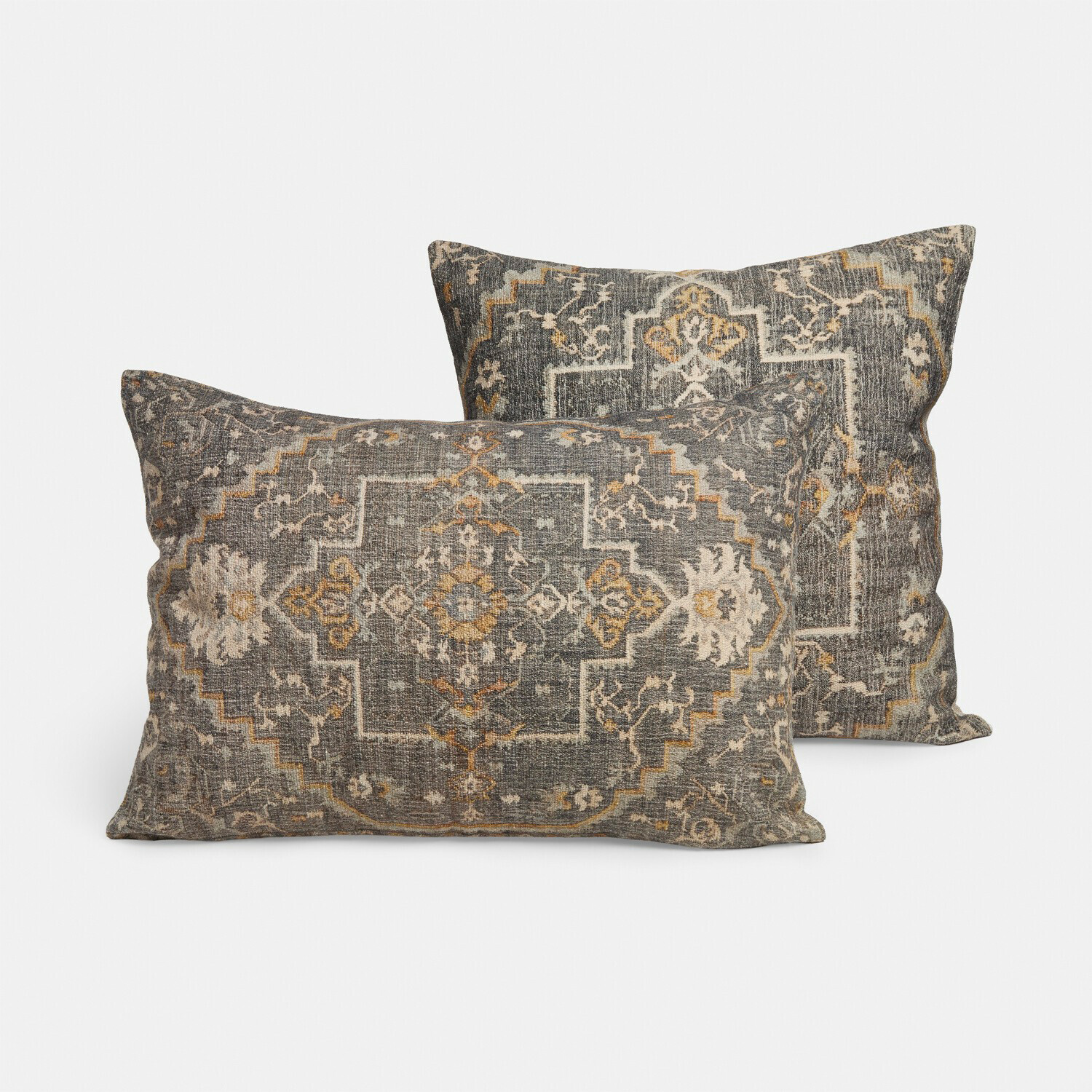 Lot de 2 housses de coussins Brenrin Ensemble de deux coussins décoratifs avec motif oriental en nuances de gris et beige pour salon