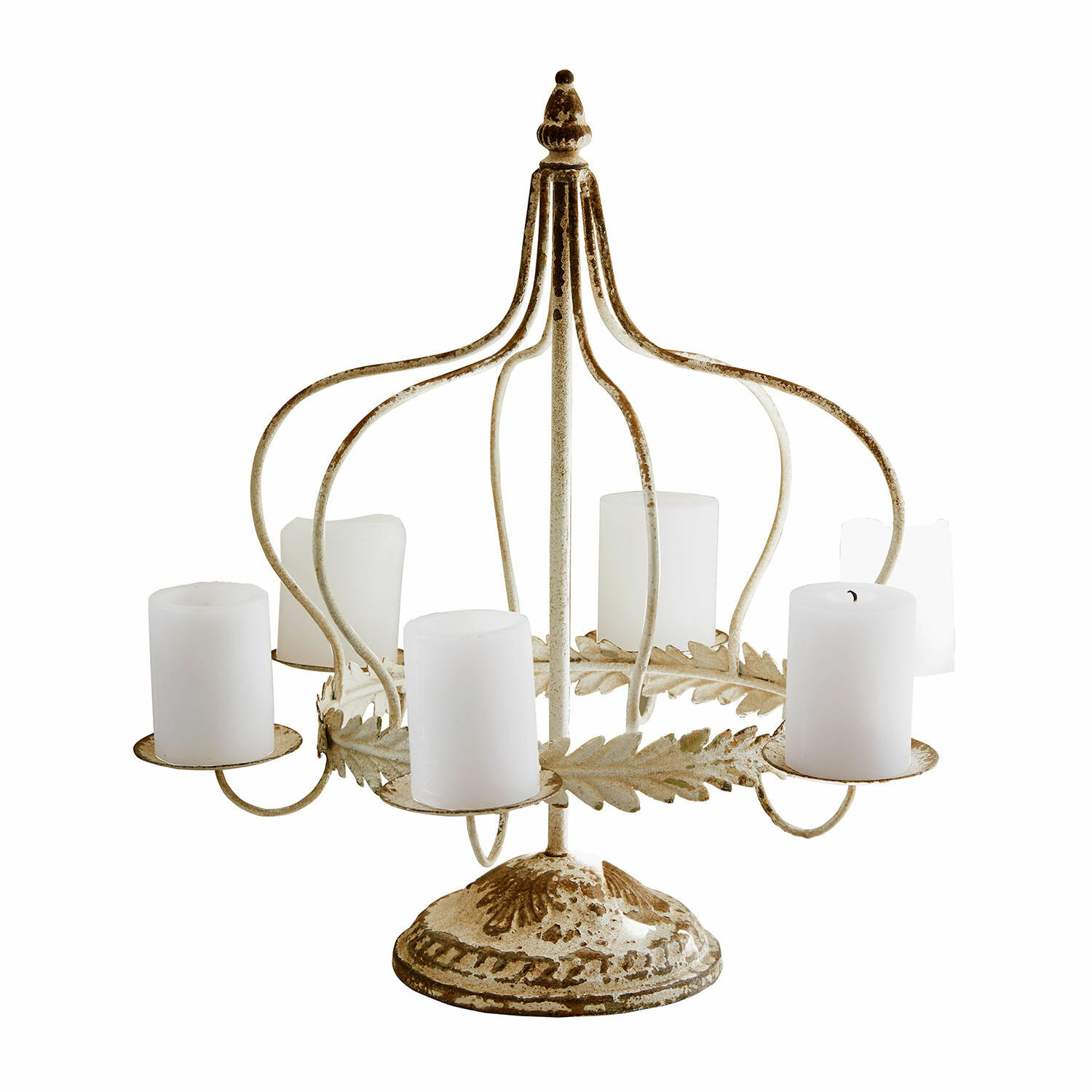 Chandelier Traventa Chandelier en métal couleur beige vieilli en forme de couronne avec bougies blanches décoratives