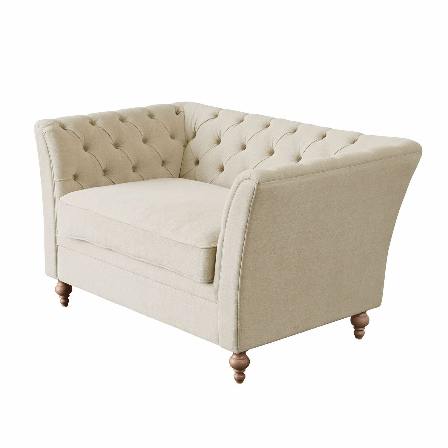 Canapé Clères Canapé beige en tissu avec dossier capitonné et pieds en bois, meuble confortable pour salon