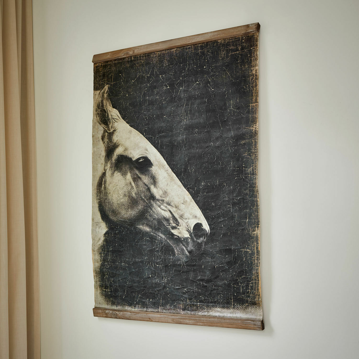 Tableau Ravonnach Affiche murale vintage avec portrait de cheval en noir et blanc encadrée de bois pour décoration intérieure