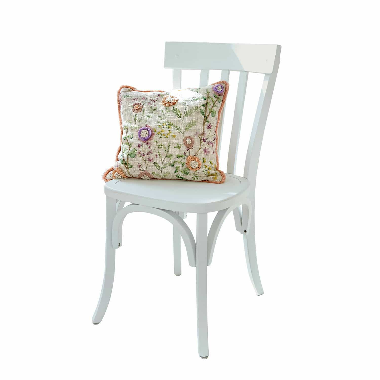 Chaise Passigny Chaise en bois blanc avec coussin décoratif brodé de fleurs aux couleurs pastel