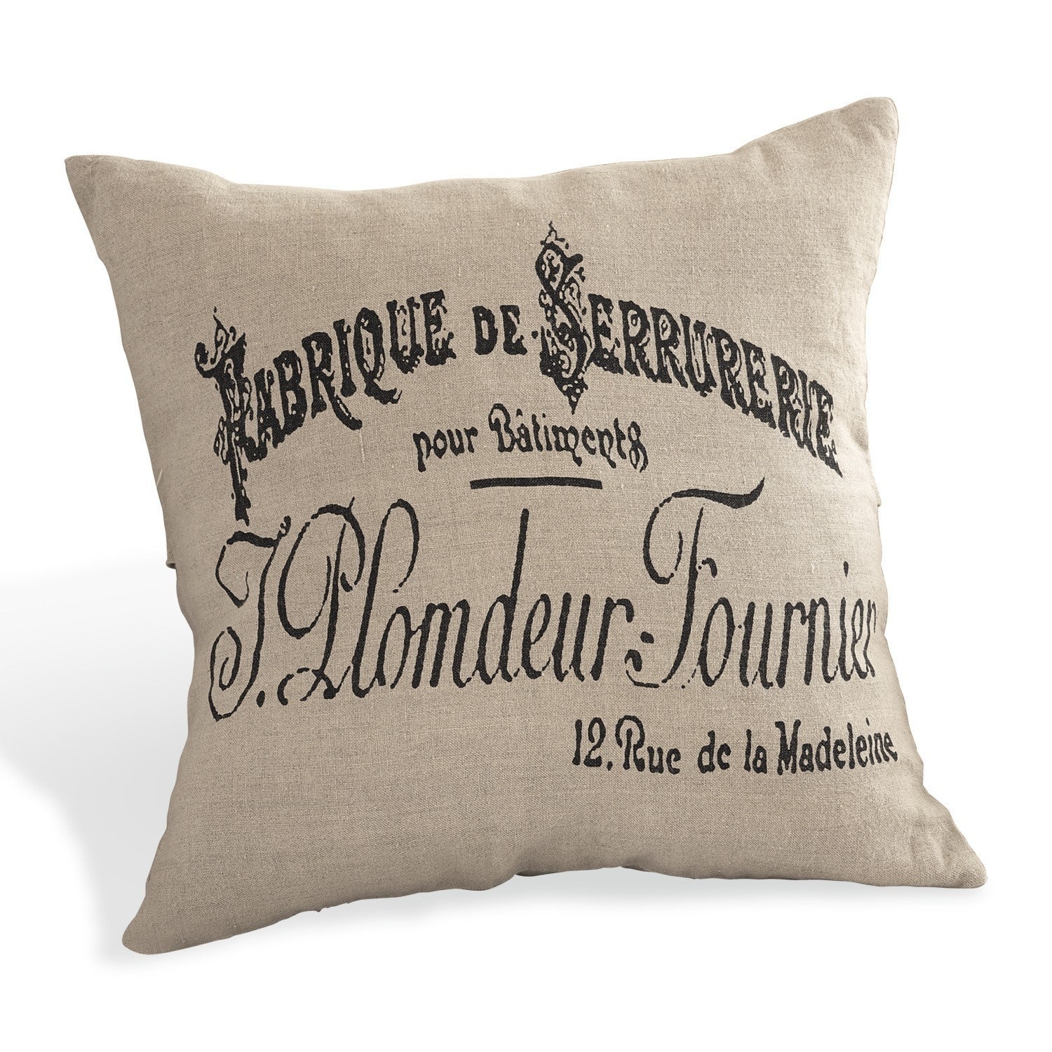 Housse de coussin Darby Coussin décoratif en lin beige avec impression française noire vintage pour salon