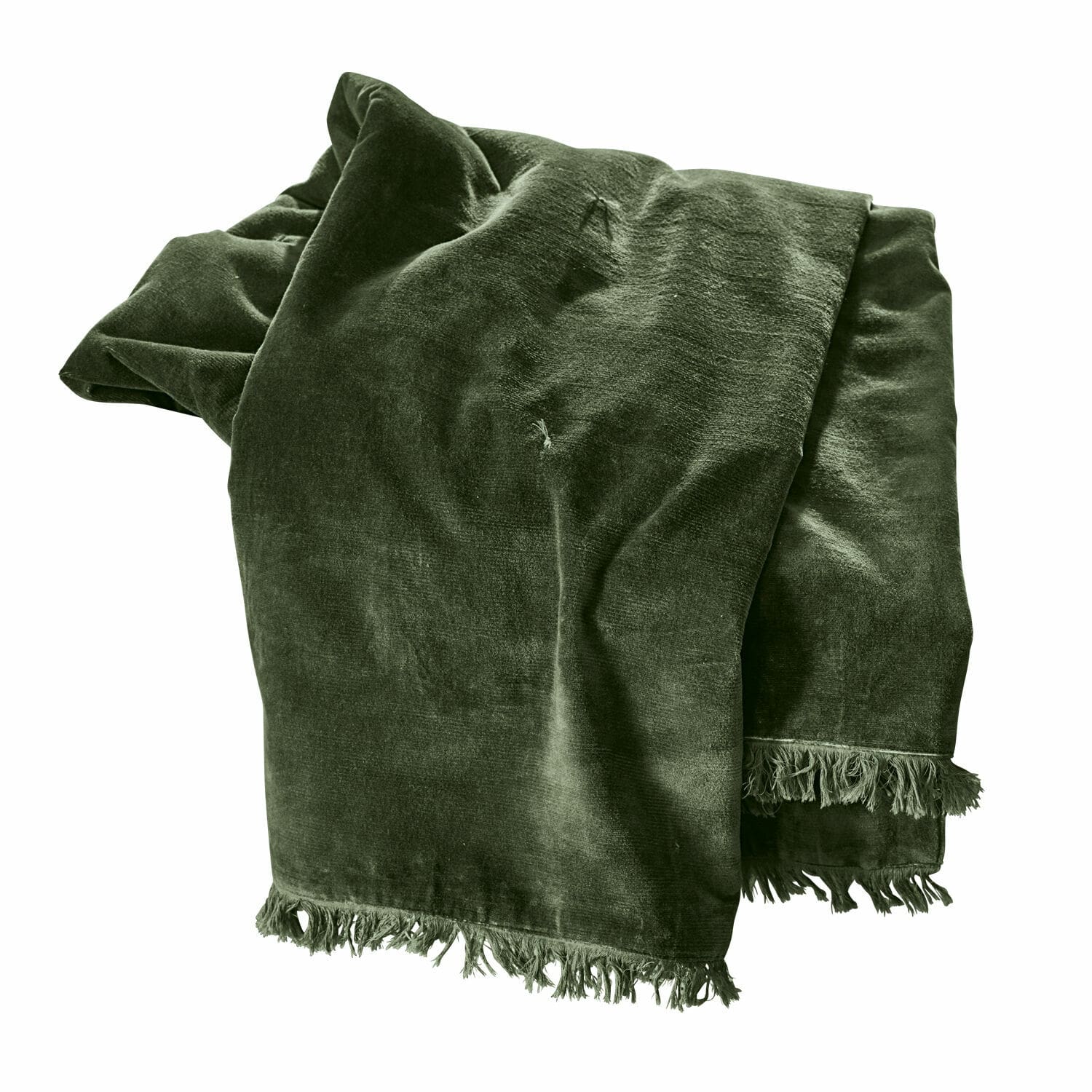 Plaid Maelis Plaid vert en velours avec franges, tissu doux pour décoration et confort intérieur
