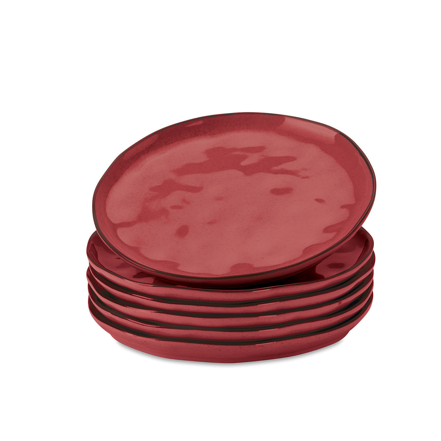 rouge Ensemble de 6 assiettes à dessert rouges en céramique avec forme irrégulière, style rustique