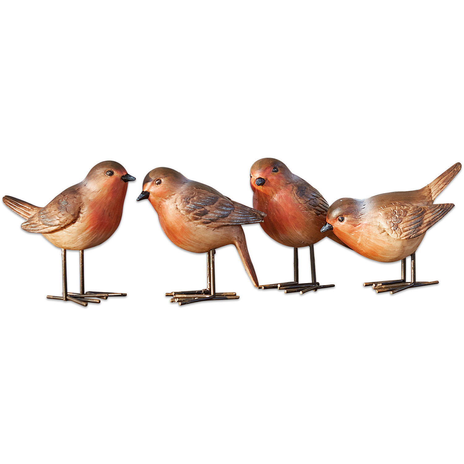 Lot de 4 oiseaux Siblings Ensemble de quatre oiseaux décoratifs en bois brun orangé pour décoration intérieure et jardin