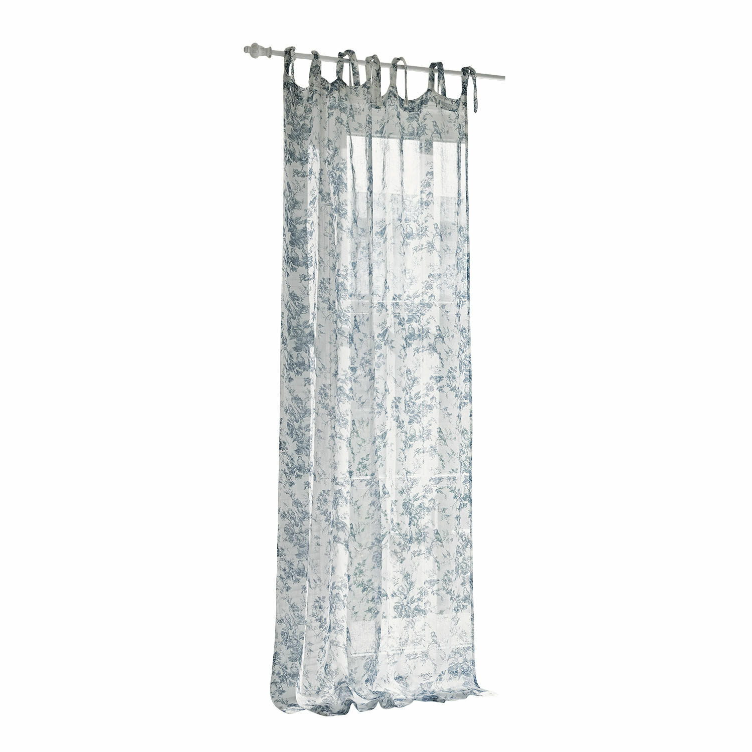 Rideau Emilie Voilage transparent à motif floral bleu sur fond blanc, tissu léger pour décoration intérieure