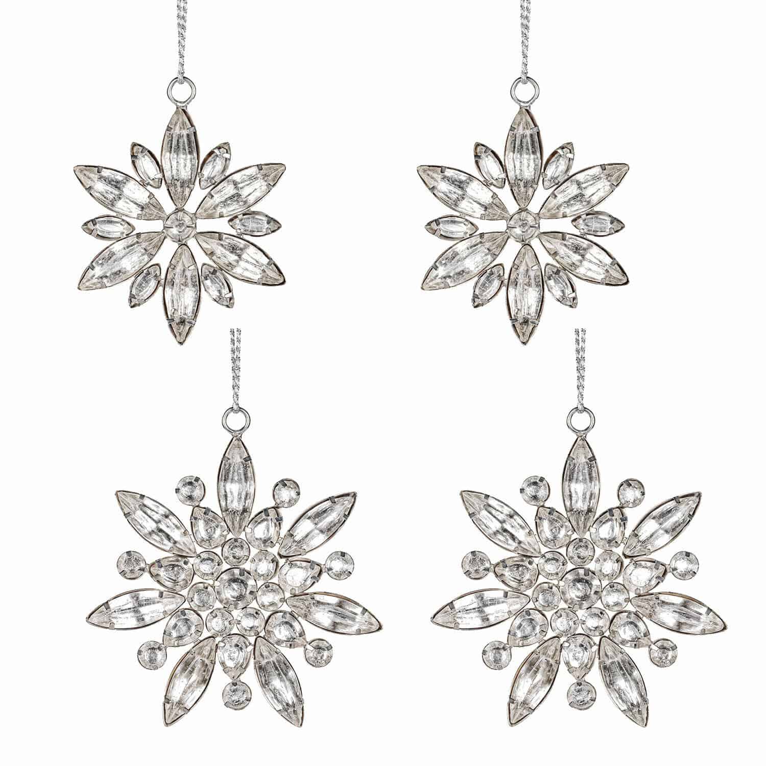 Lot de 4 décorations de Noël Orvalie Ensemble de quatre décorations de Noël en forme d'étoile en verre transparent et métal