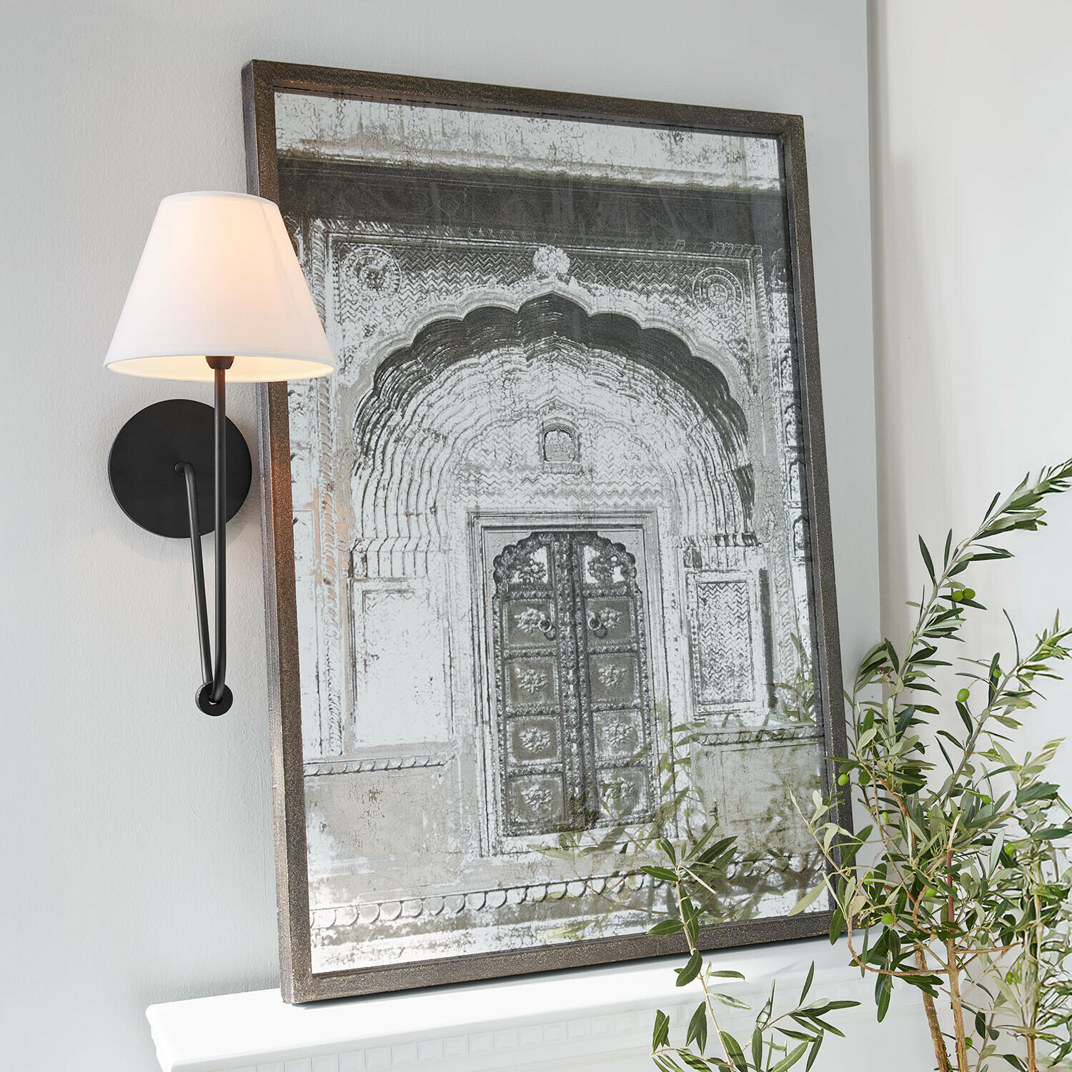 Miroir à motif Aminari Miroir décoratif avec cadre vieilli et motif de porte vintage pour salon élégant