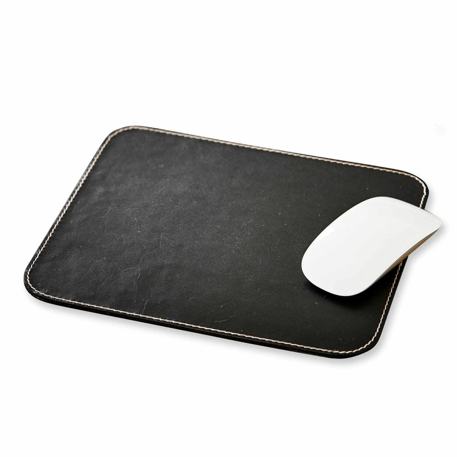 Tapis de souris Dehaan Tapis de souris noir en similicuir avec couture blanche pour bureau moderne