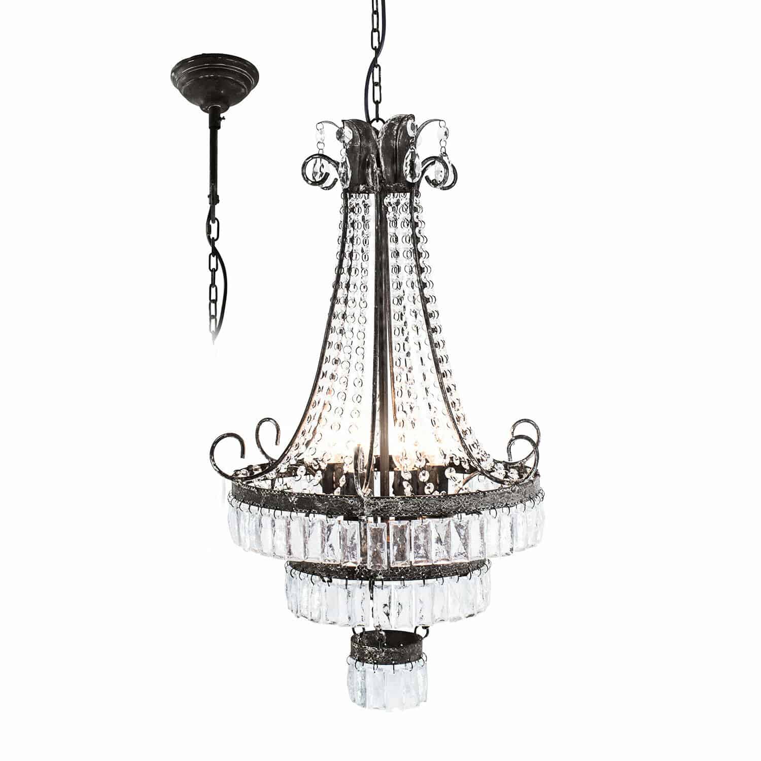 Lustre Léchelle Lustre suspendu en métal noir et cristaux, éclairage élégant pour salon ou salle à manger