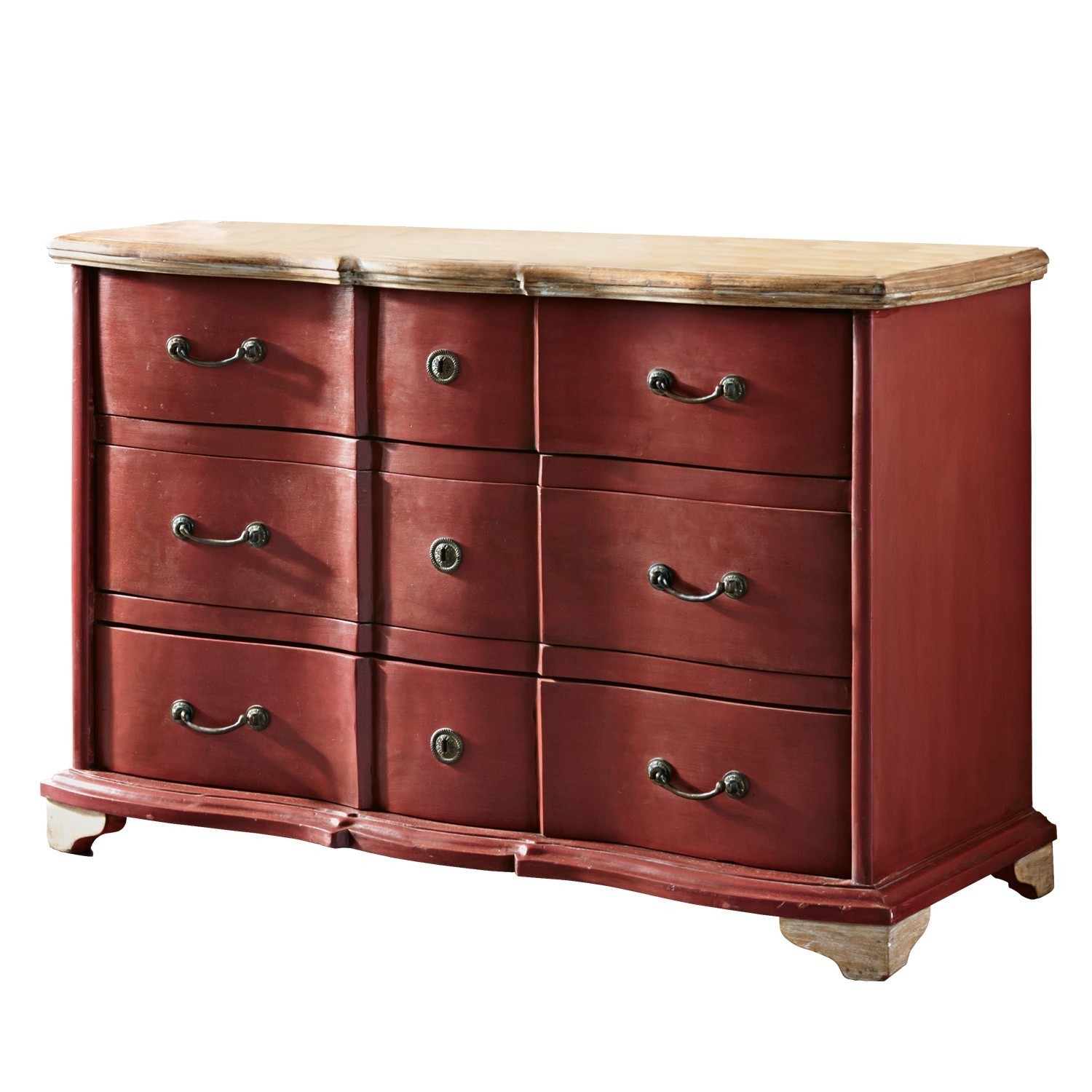 rouge/marron Commode Aiguillon en bois rouge bordeaux avec plateau clair, meuble de rangement pour salon