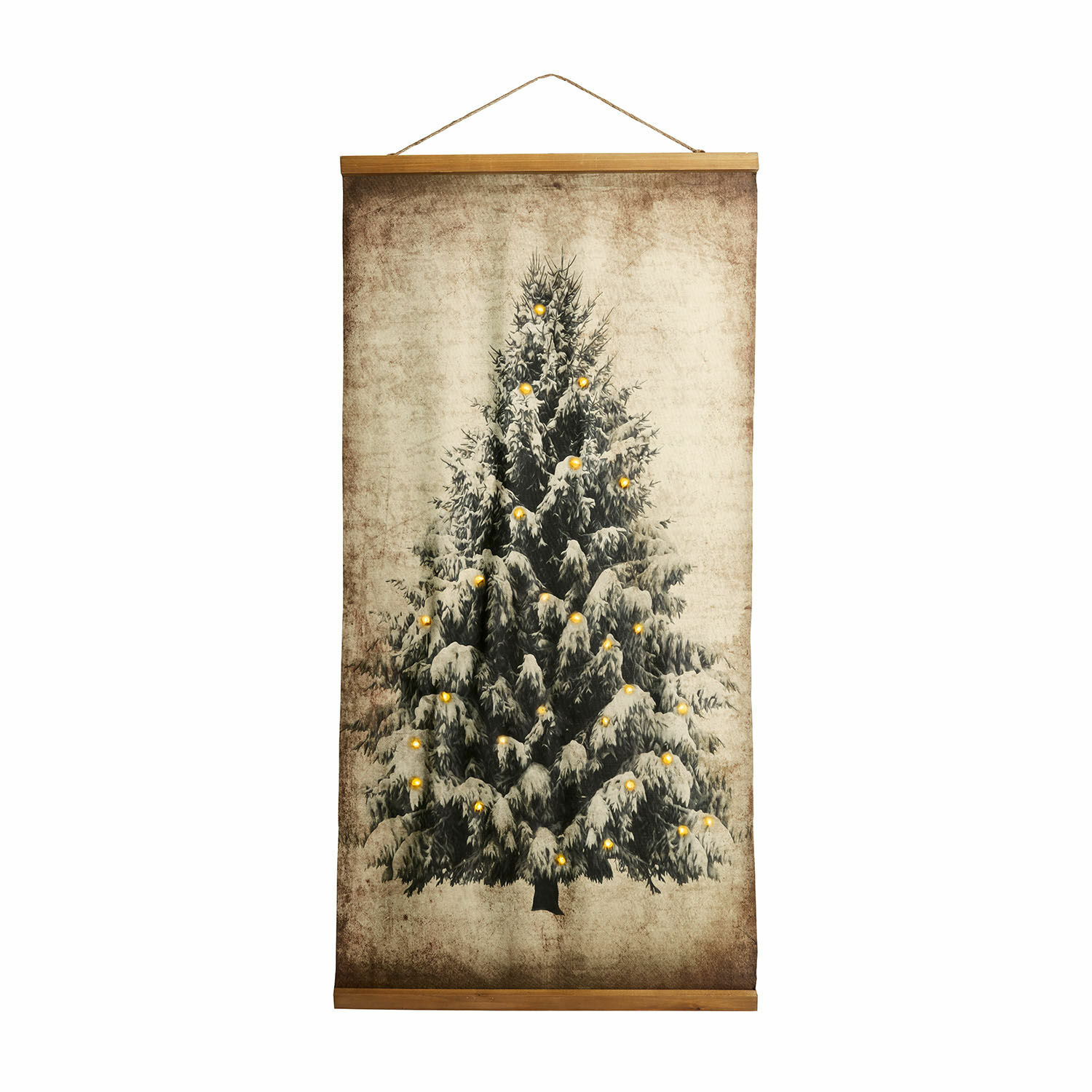 Tableau avec LED Gussers Tableau mural décoratif avec sapin et lumières jaunes sur fond beige en tissu