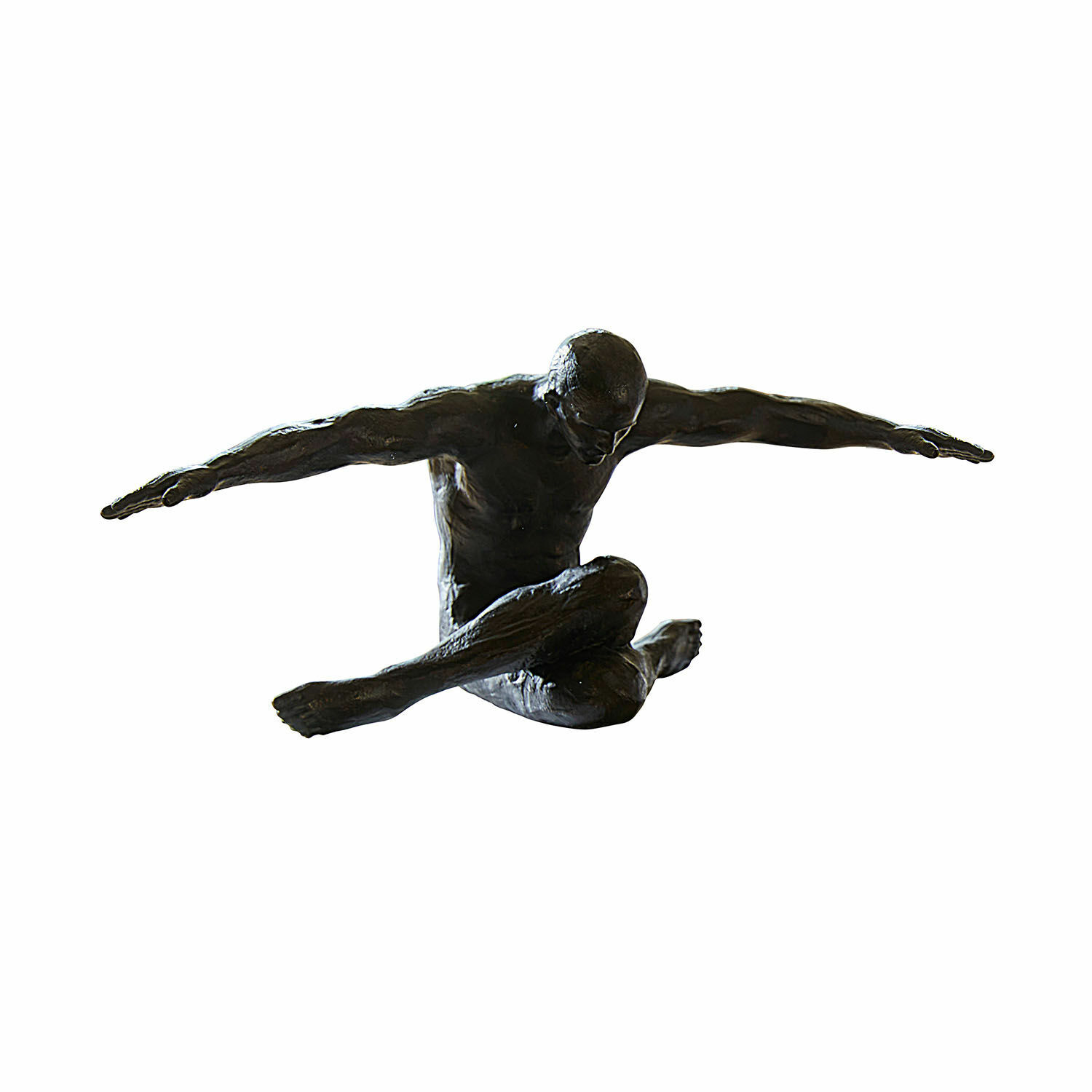 Statuette Smitty Sculpture noire en métal d'un homme assis avec les bras étendus, décoration artistique moderne