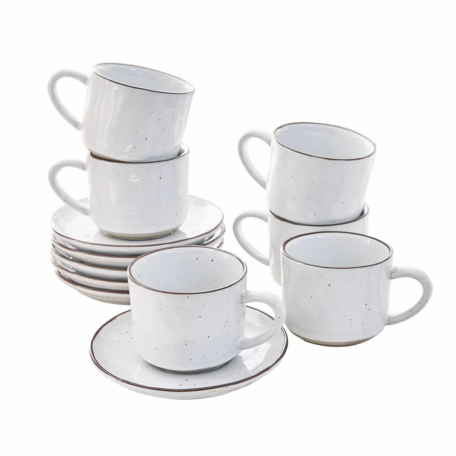 Ensemble de 6 tasses à espresso blanches en céramique avec soucoupes, design épuré pour café