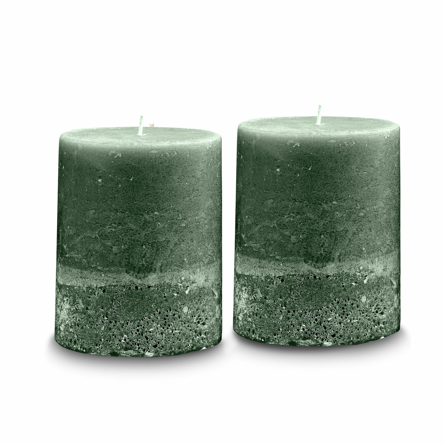 vert Lot de 2 bougies vertes Oviedo avec texture rustique pour décoration intérieure