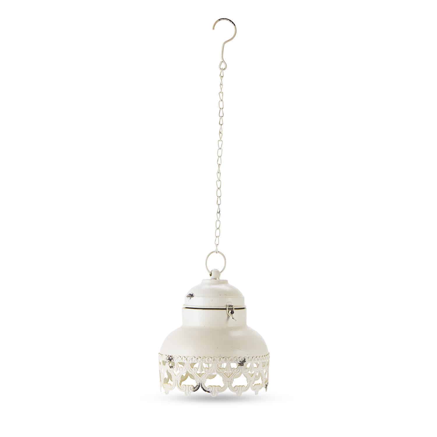Lanterne LED Cornell Lanterne suspendue en métal crème avec motif ajouré décoratif et chaîne de suspension