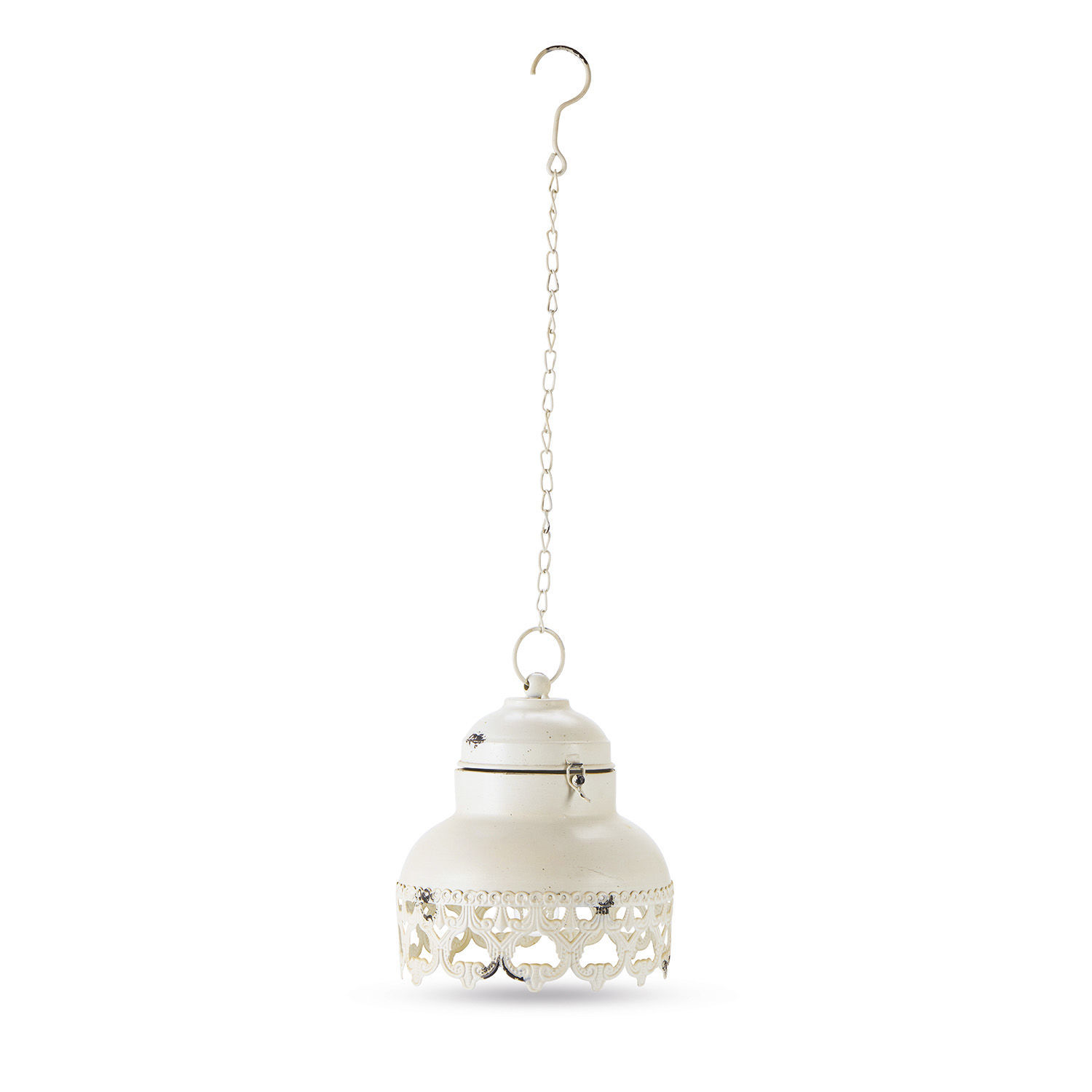 Lanterne LED Cornell Lanterne suspendue en métal crème avec motif ajouré décoratif et chaîne de suspension