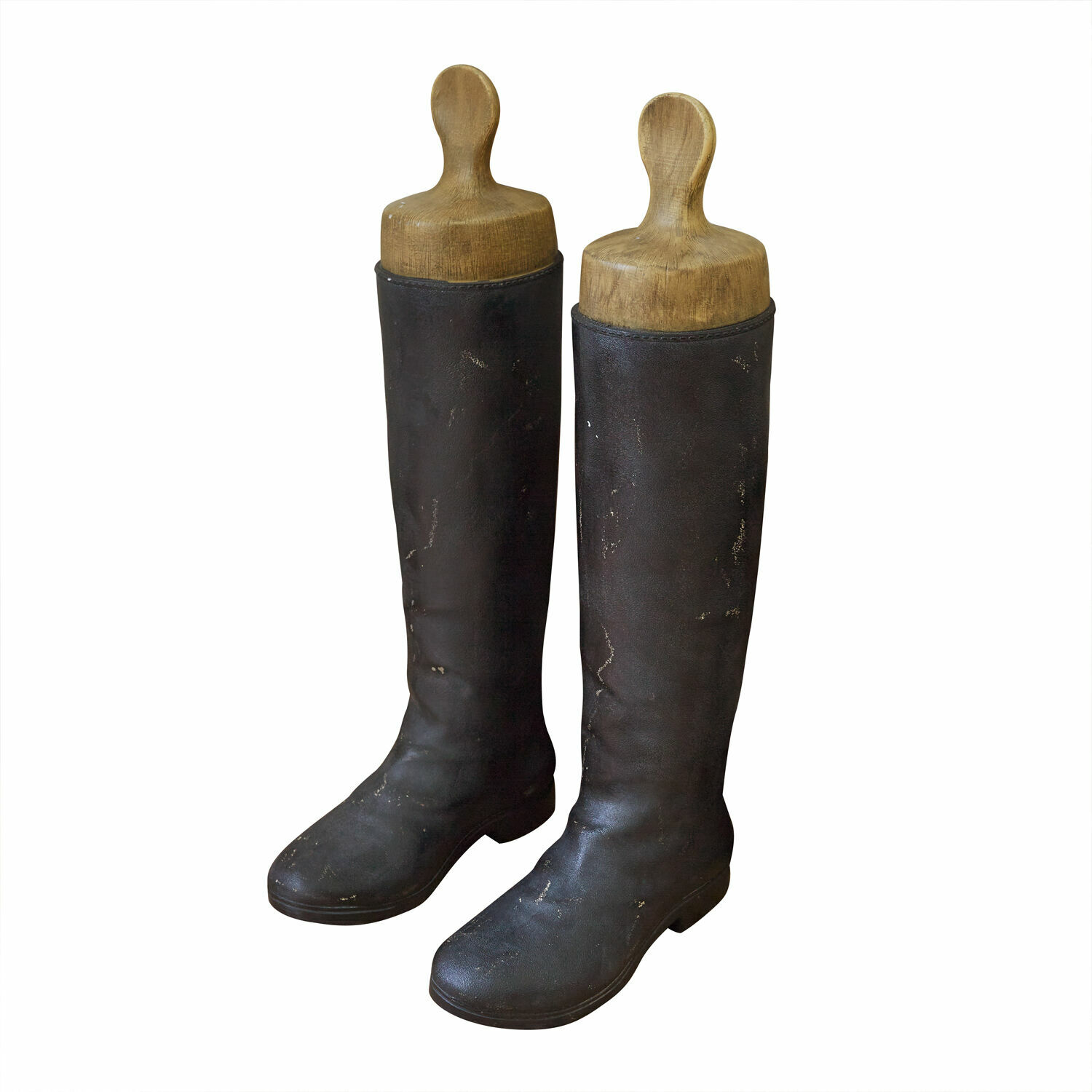 Bottes hautes en cuir noir avec embauchoirs en bois, accessoire pour entretenir les chaussures