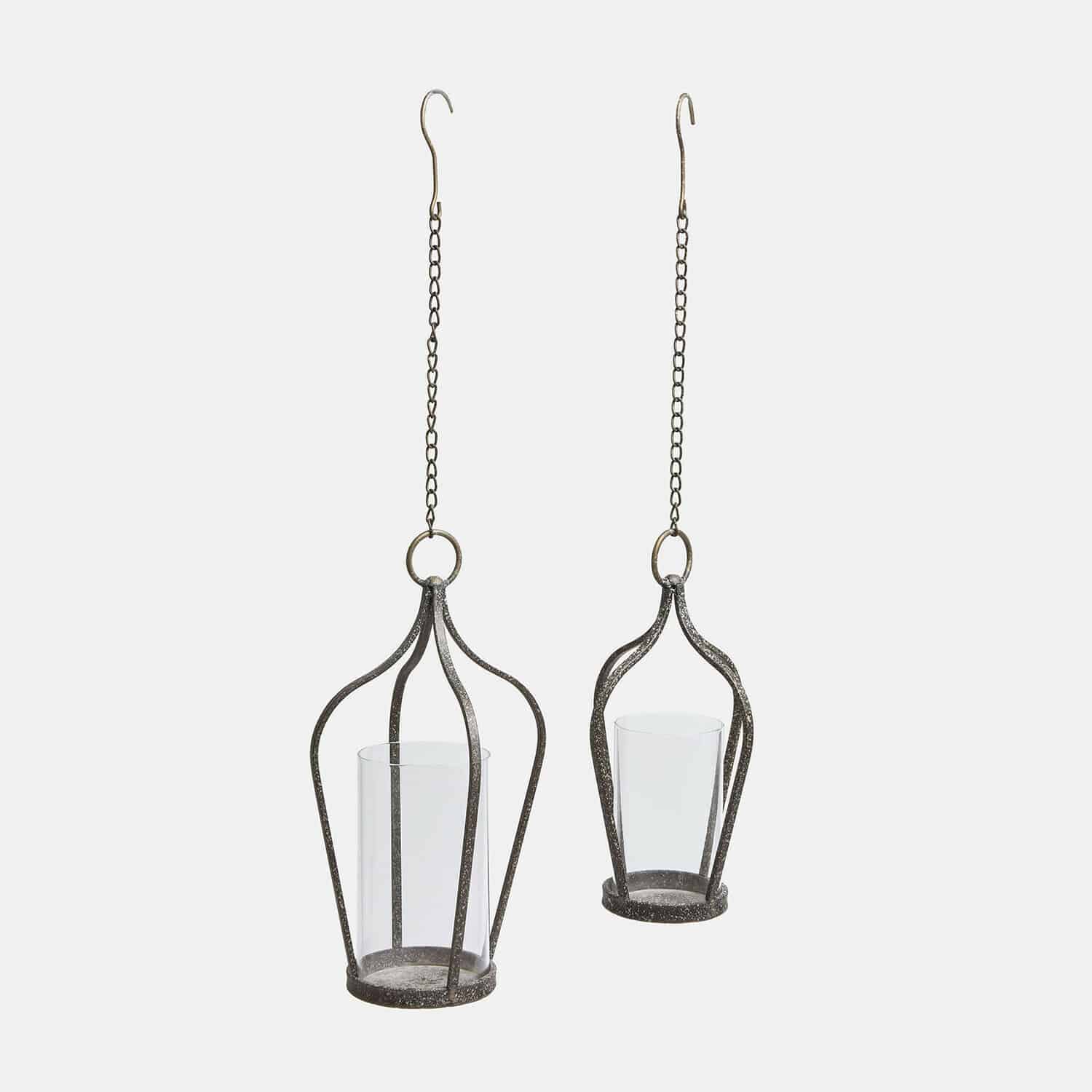 Lot de 2 lanternes à suspendre Mikella Lanterne suspendue en métal noir avec verre transparent et bougie blanche pour décoration intérieure