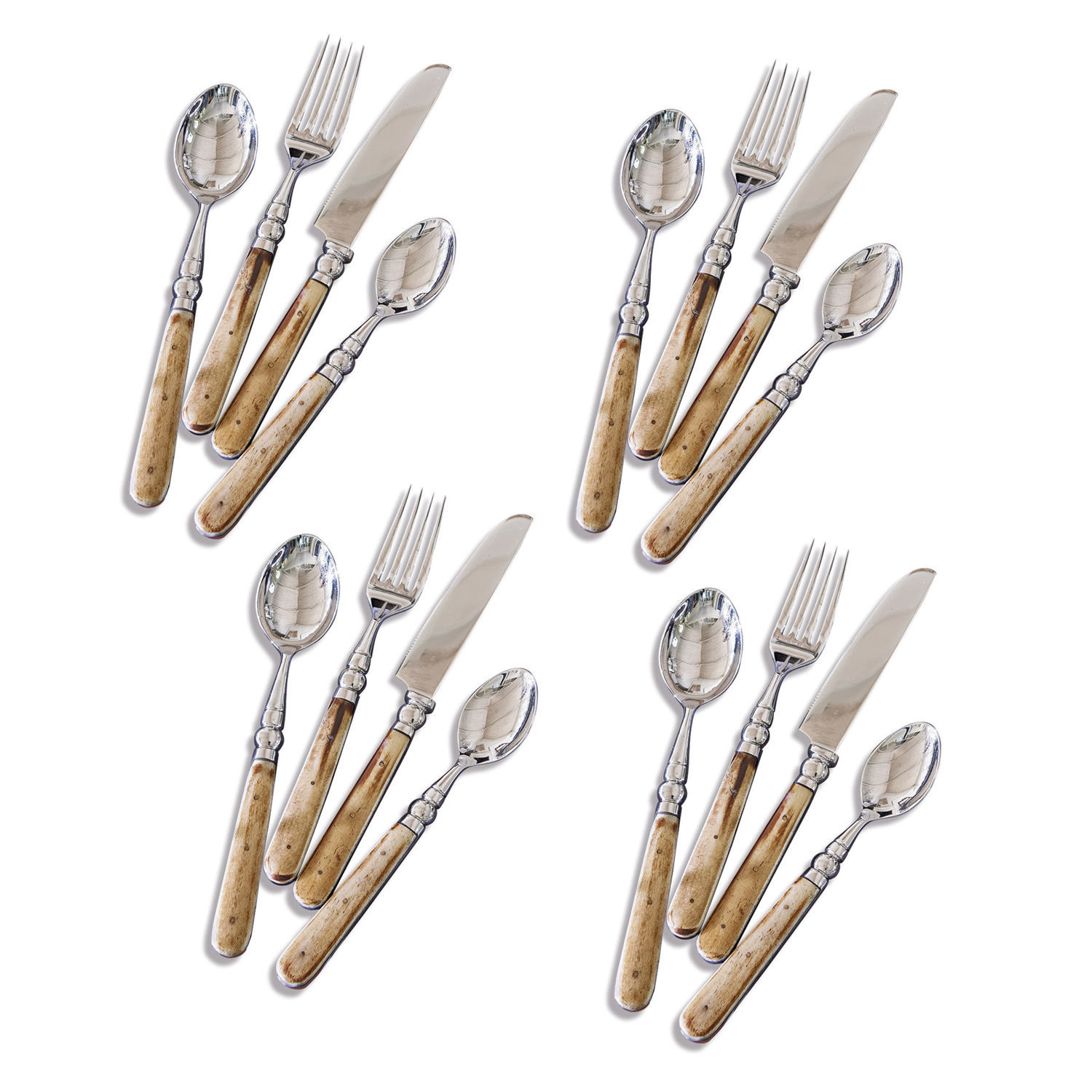 argenté/marron Service de couverts avec manches en bois brun et parties en argent, accessoires de cuisine élégants