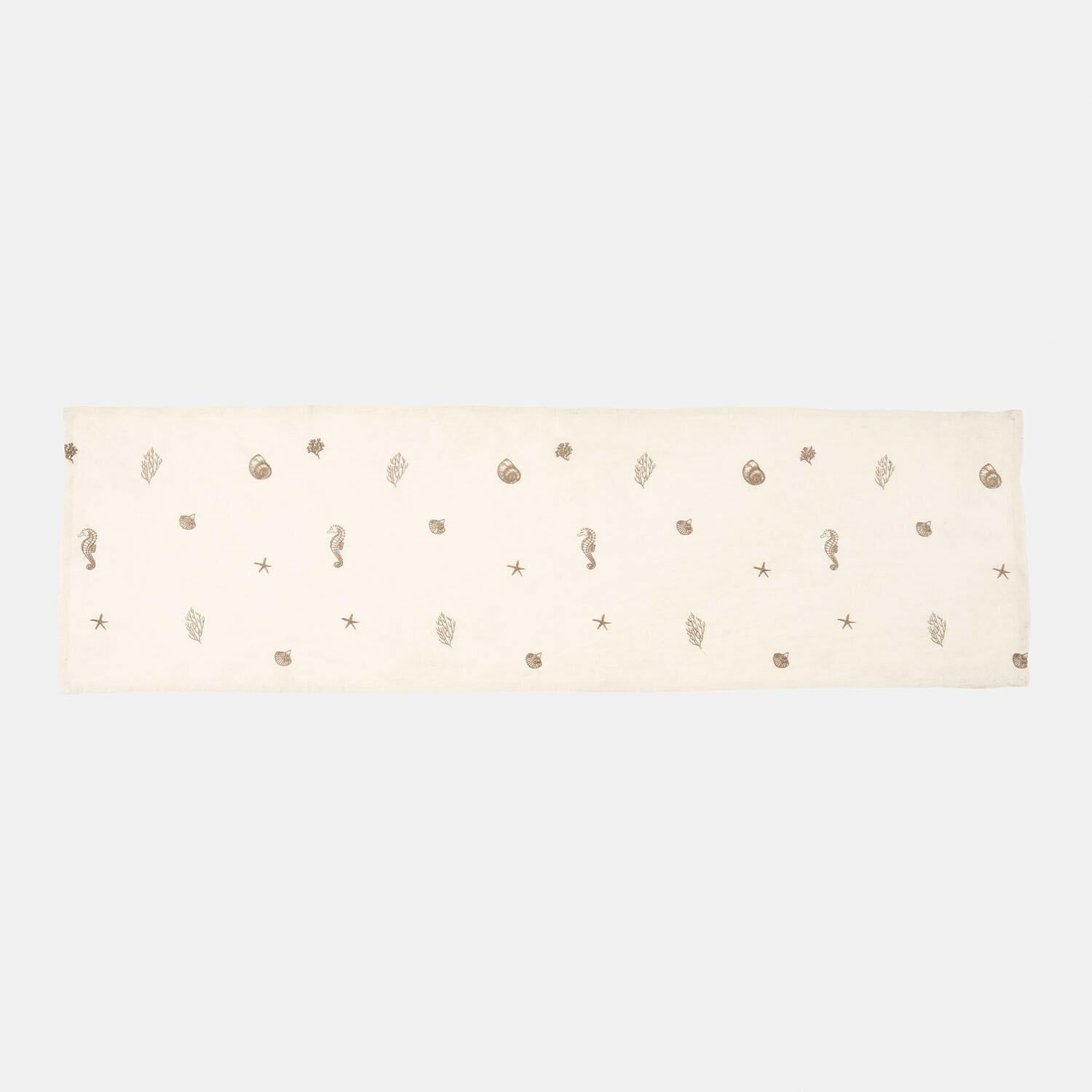 Chemin de table Celorin Chemin de table en coton blanc avec motifs marins marron, décoration de table avec hippocampes