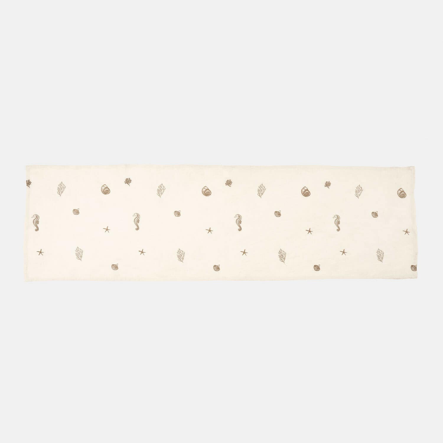 Chemin de table Celorin Chemin de table en coton blanc avec motifs marins marron, décoration de table avec hippocampes