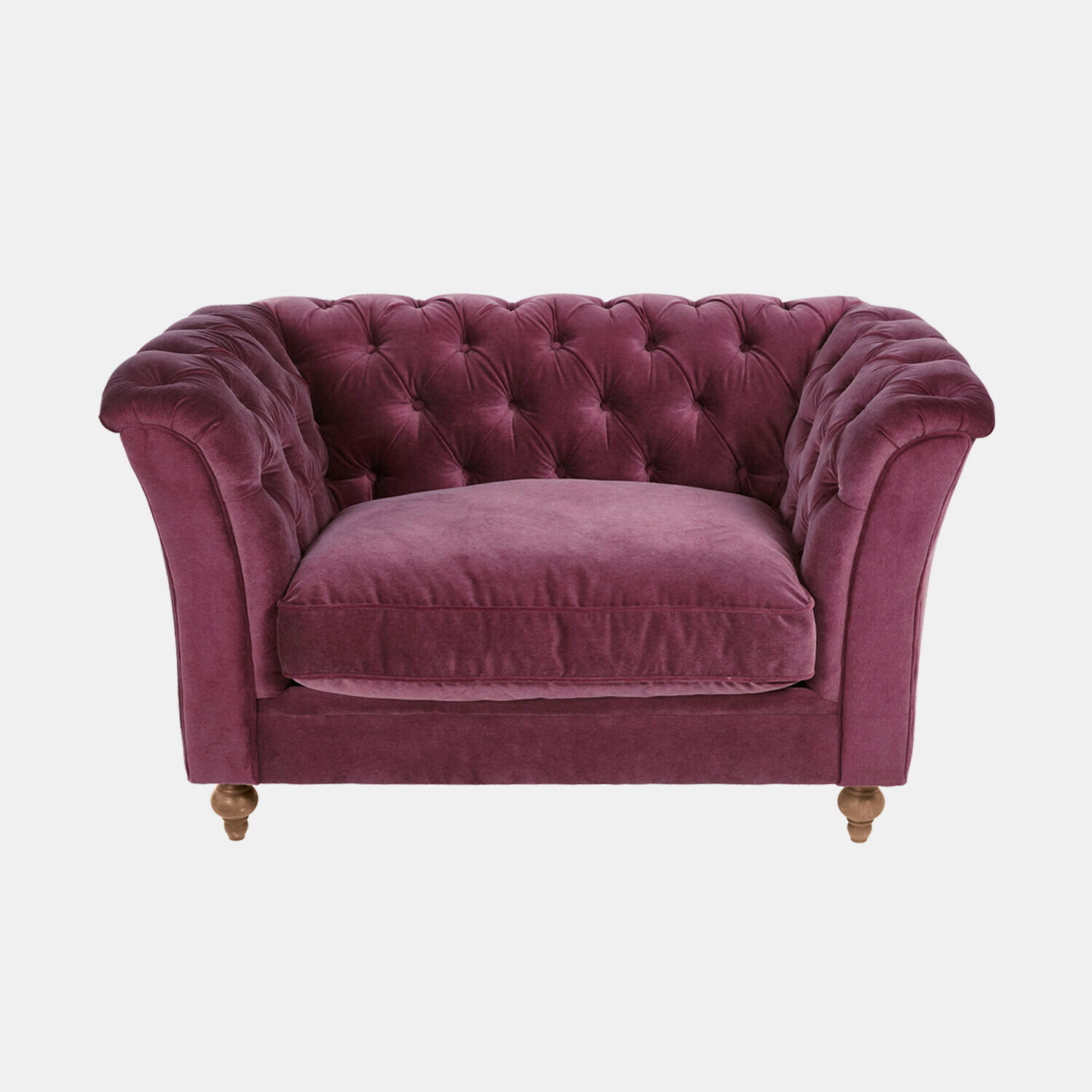violet Canapé violet en velours avec dossier capitonné et pieds en bois, meuble confortable pour salon