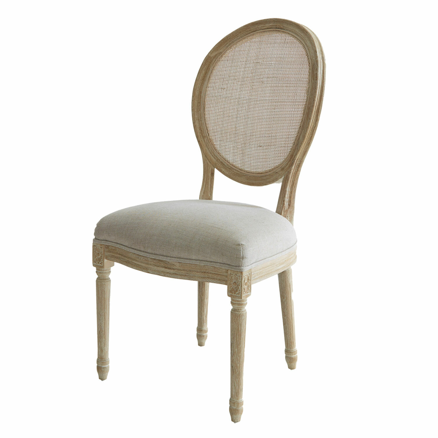 beige vieilli Chaise Danube en bois beige antique avec assise rembourrée et dossier en résille pour salon élégant