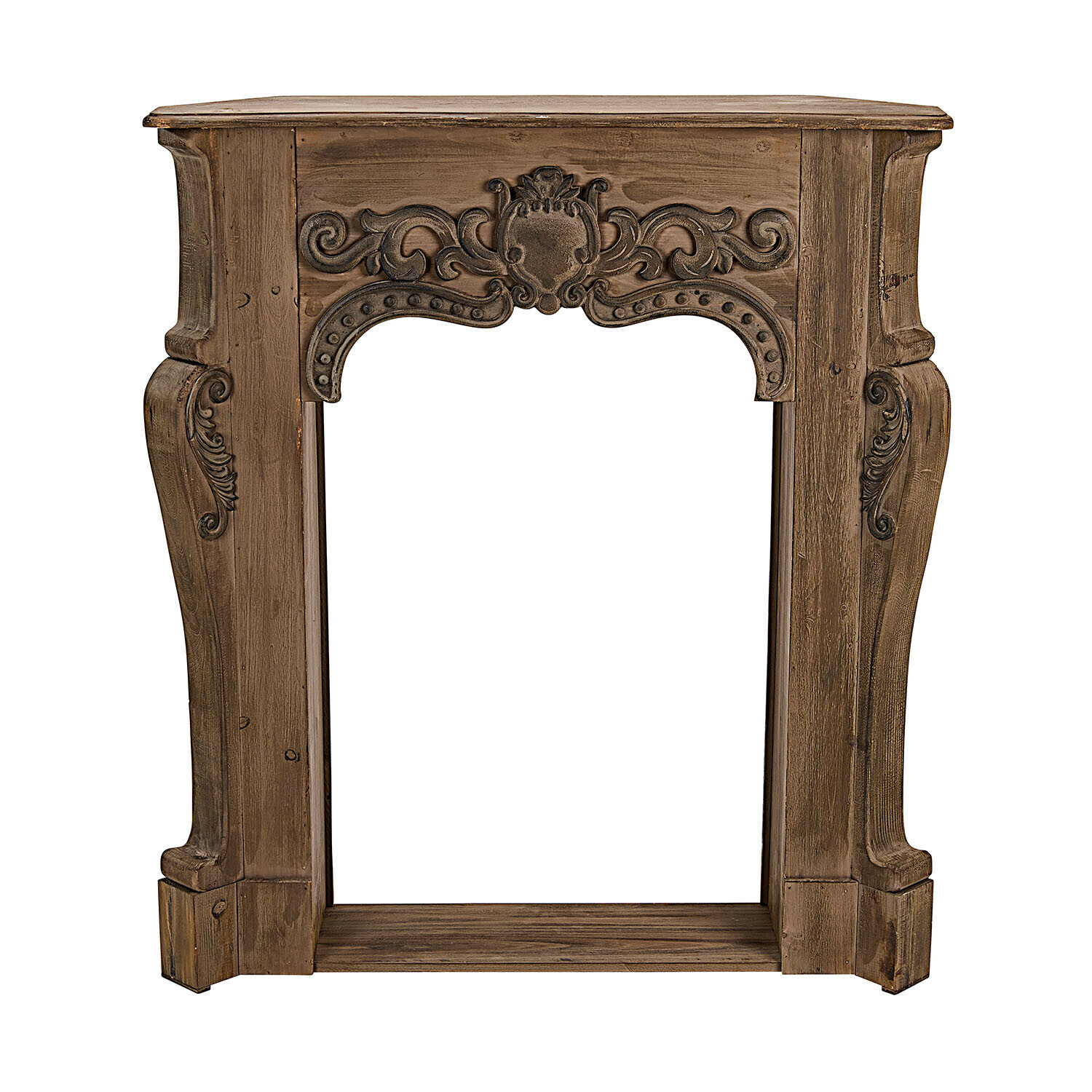 marron Console de cheminée Emporia en bois brun avec sculptures décoratives, style vintage pour salon